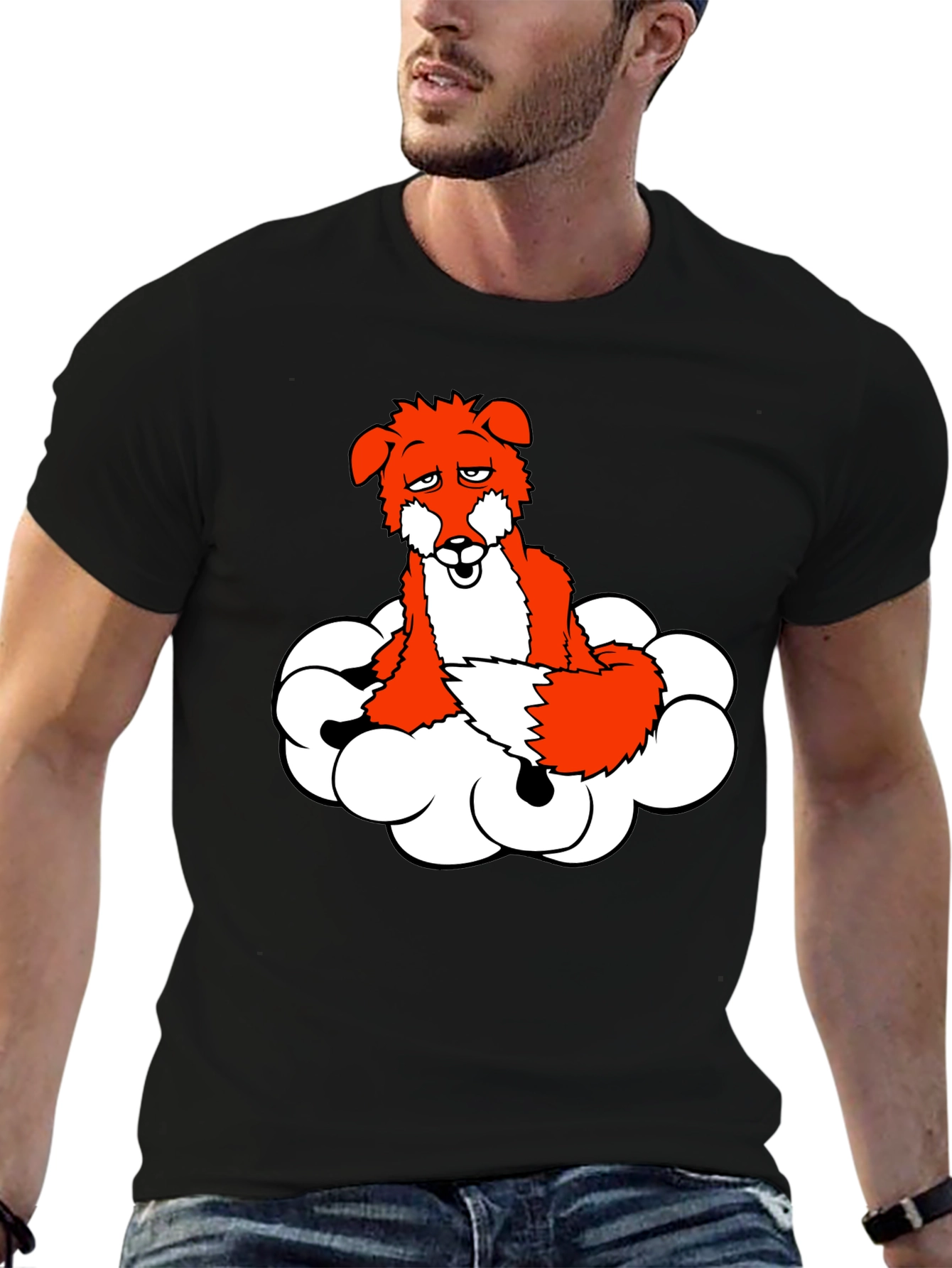 Black Fox on Cloud T-Shirt - Unique Graphic Tee view 6