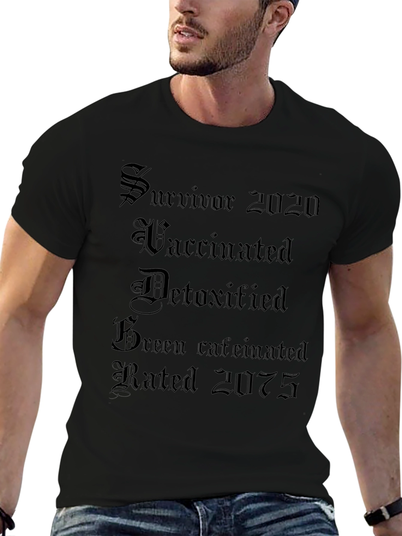 Black Survivor 2020 T-Shirt - Vaccinated, Detoxified & Caffeinated view 6