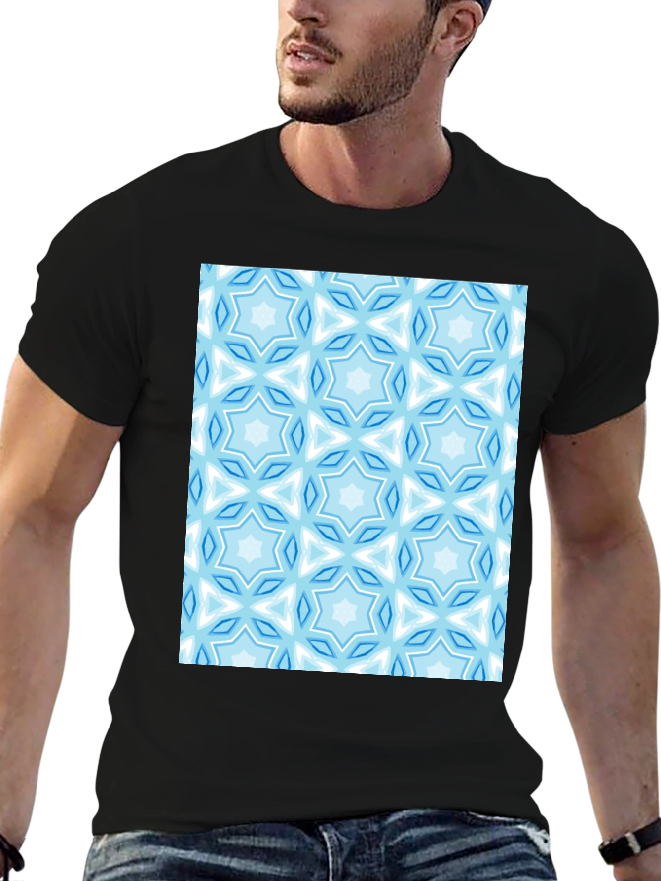 Black Blue Star Pattern T-Shirt view 6