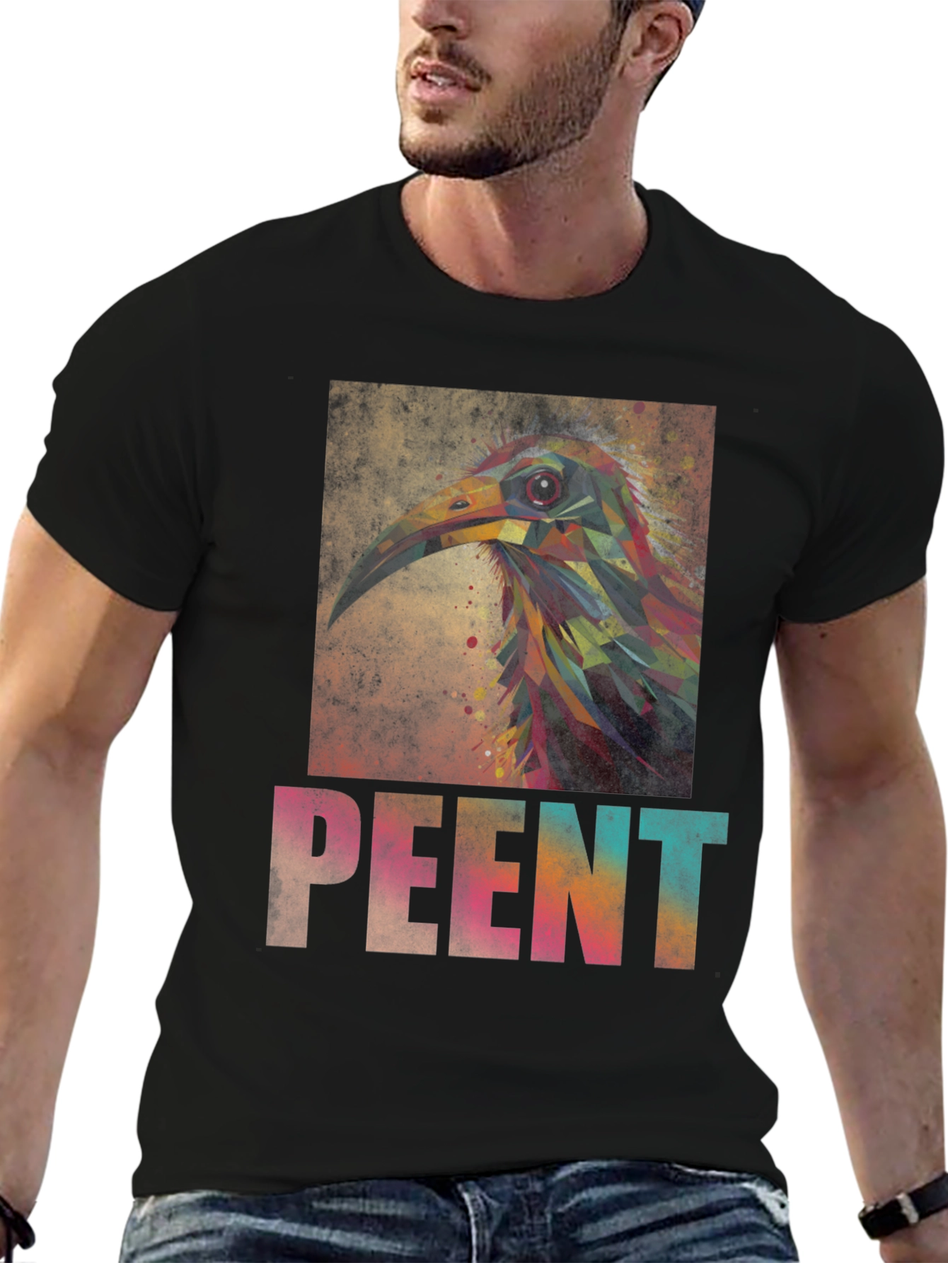 Black Abstract Bird Art Tee - Unique Graphic T-Shirt view 6