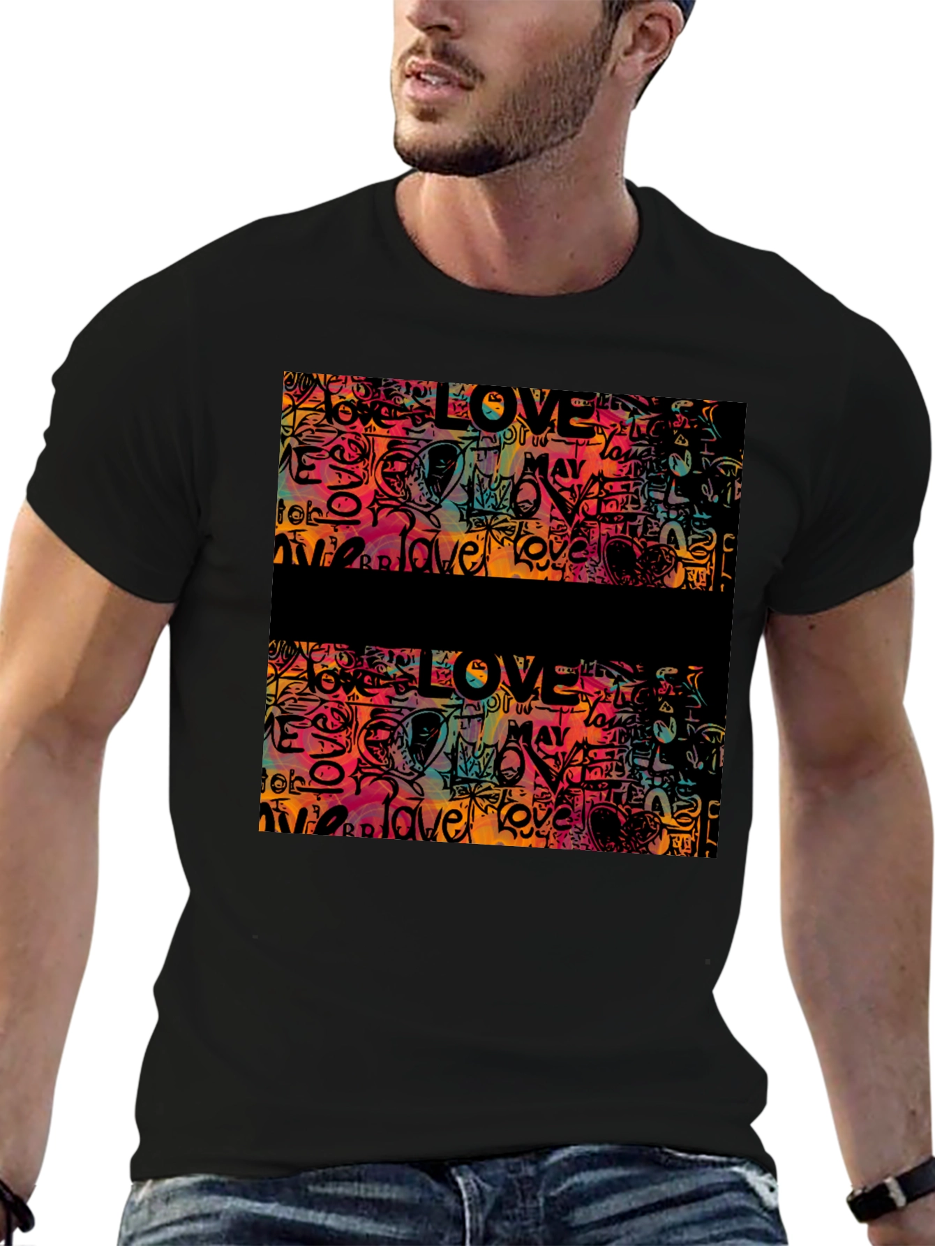 Black Love Graffiti Graphic Tee - Men's Black T-Shirt view 6