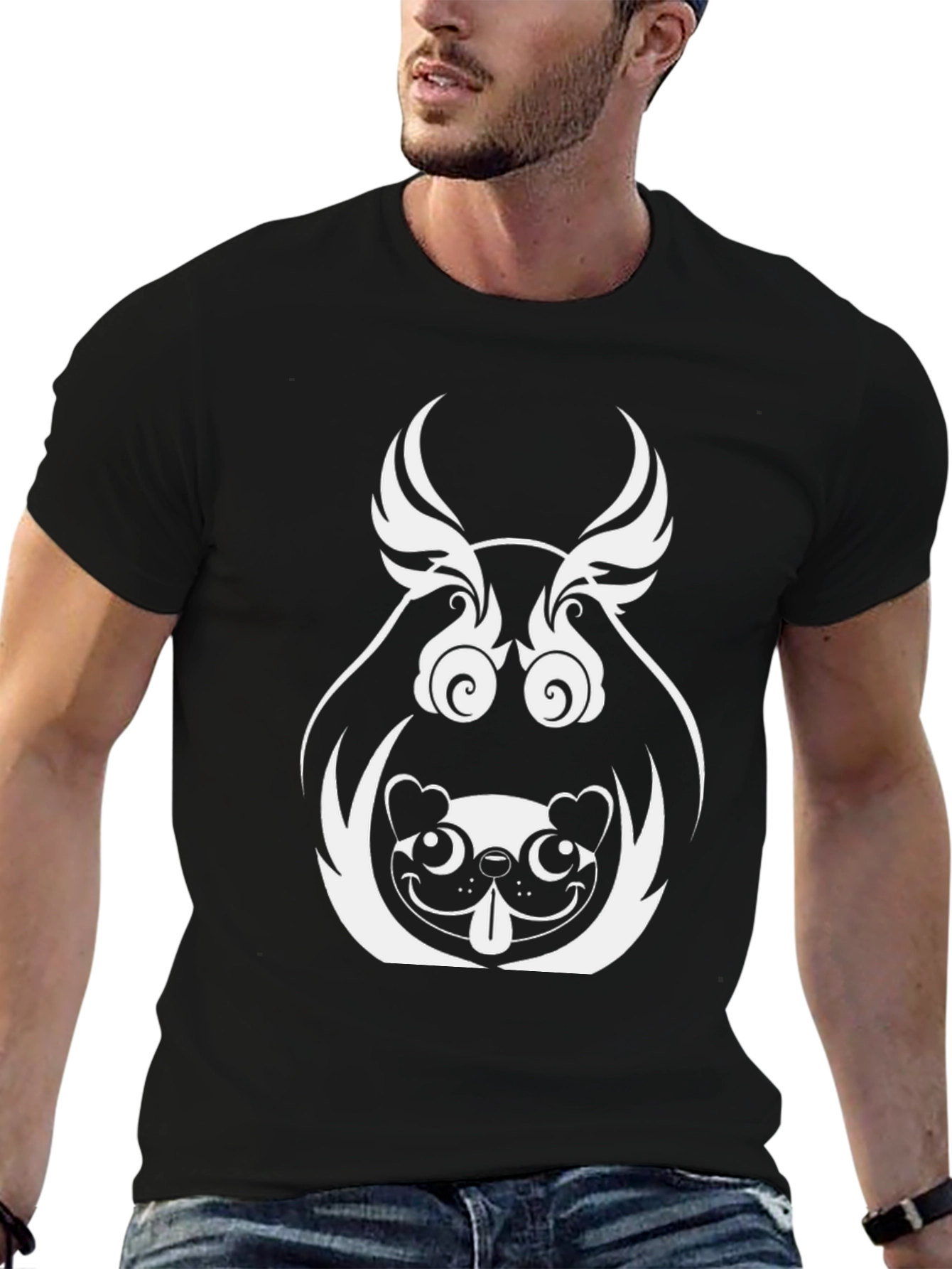Black Unique Graphic Tee - Pug Dog Design Black view 6