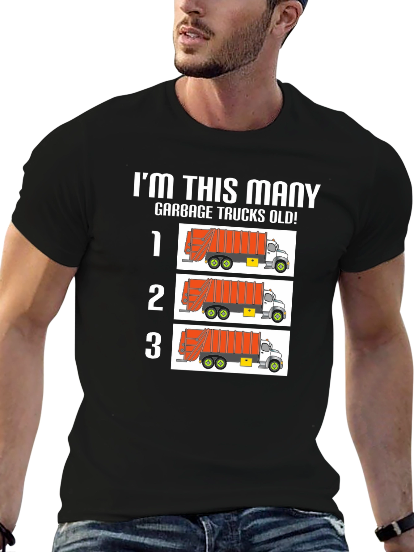 Black I'm This Many Garbage Trucks Old! T-Shirt view 6