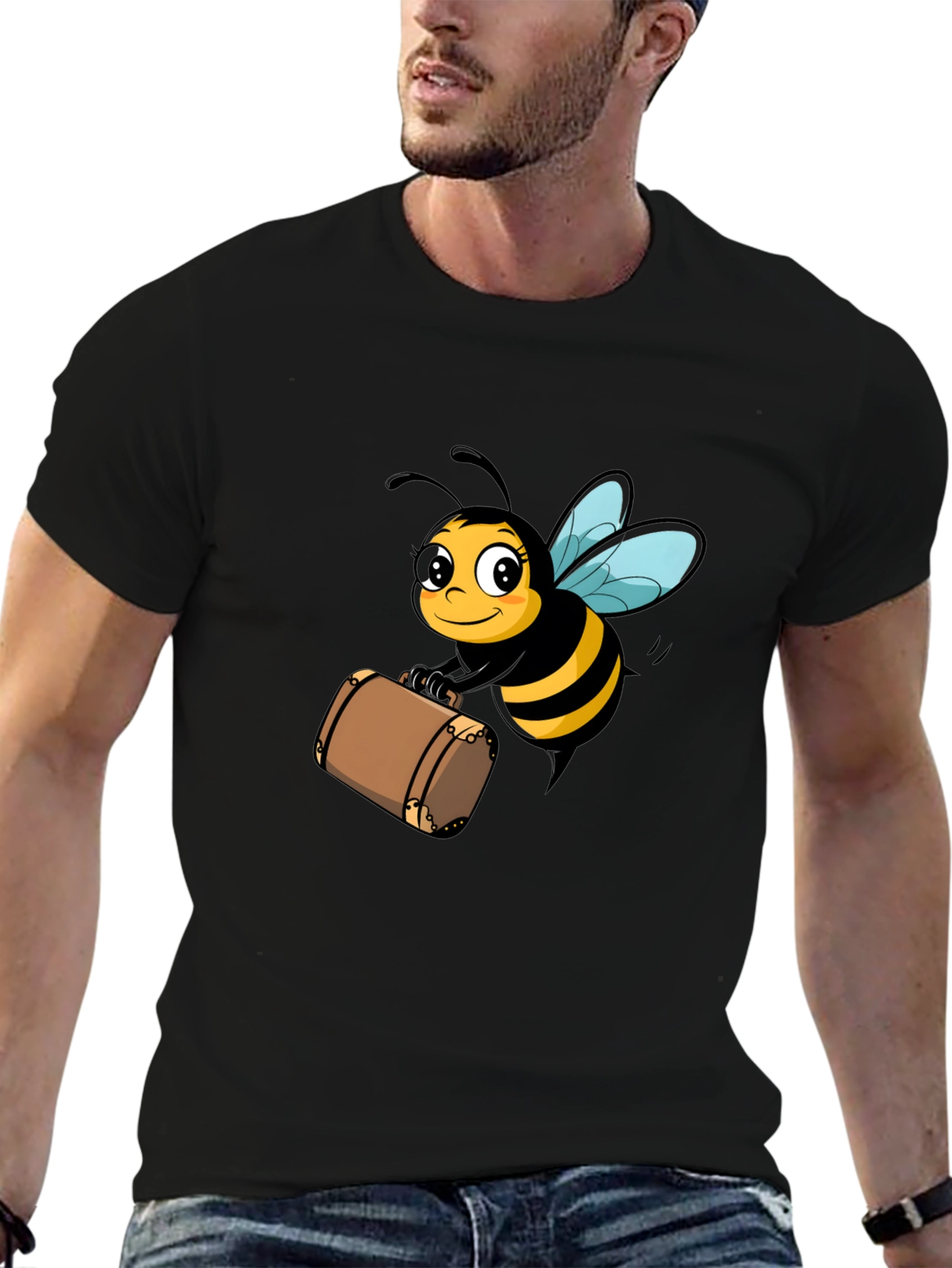 Black Bee Travel T-Shirt - Black Cotton Tee view 6