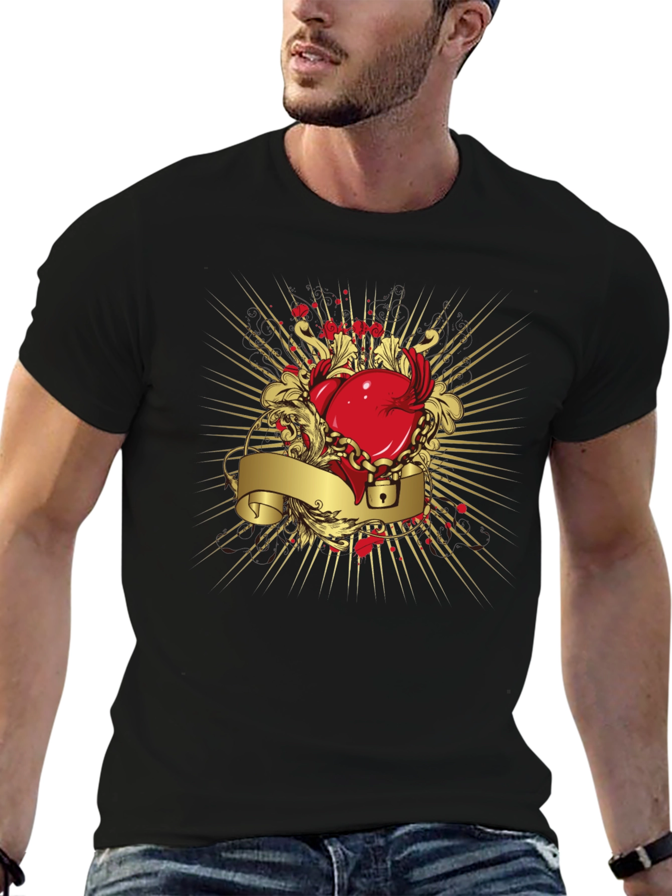 Black Heart Lock Graphic Tee - Unique Edgy Design view 6