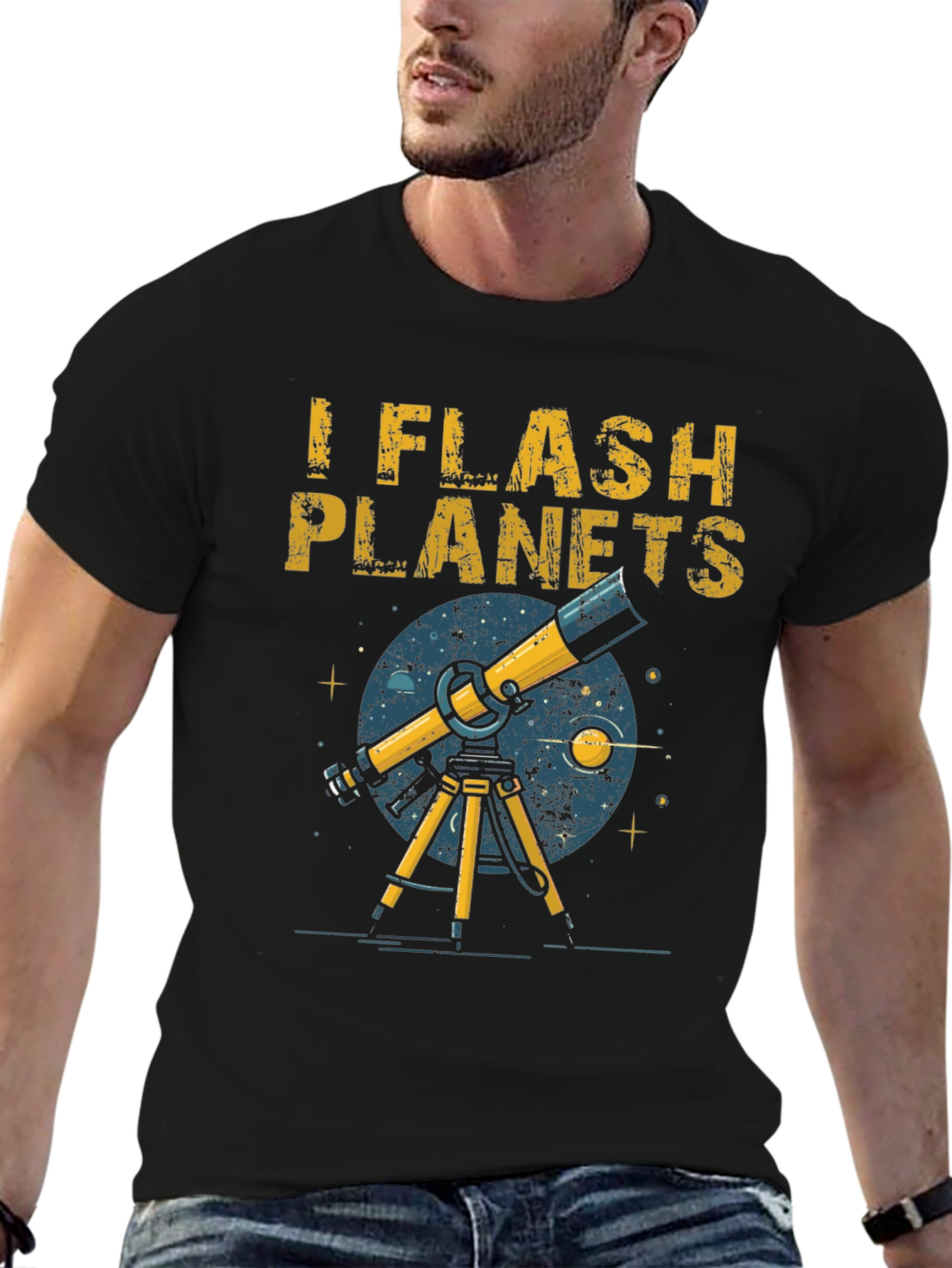 Black I Flash Planets T-Shirt - Astronomy Humor view 6