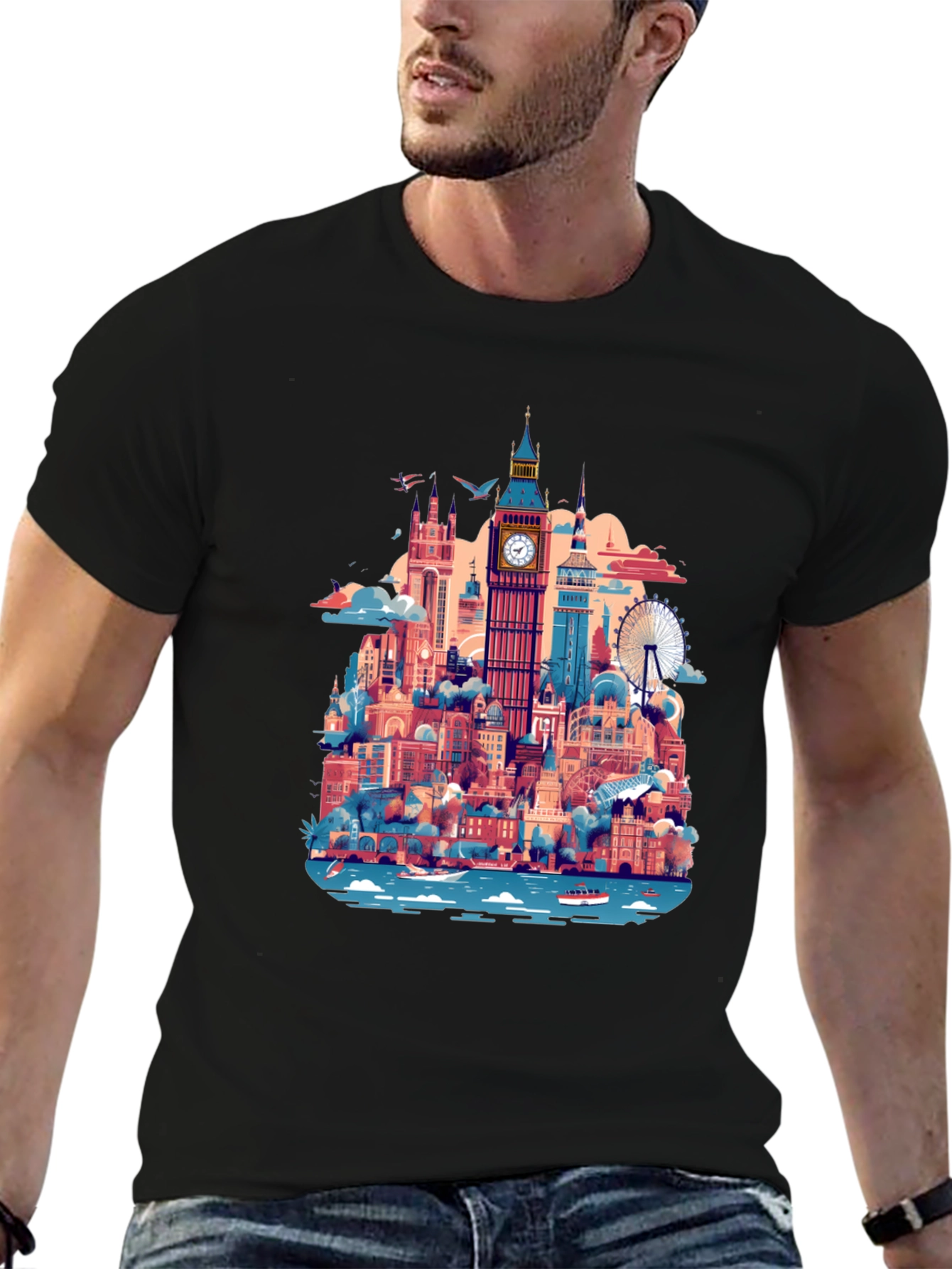 Black London Skyline Graphic Tee - Black view 6