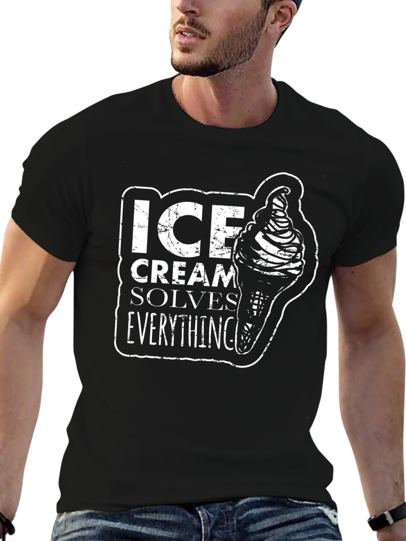Black Ice Cream Solves Everything Black T-Shirt view 6