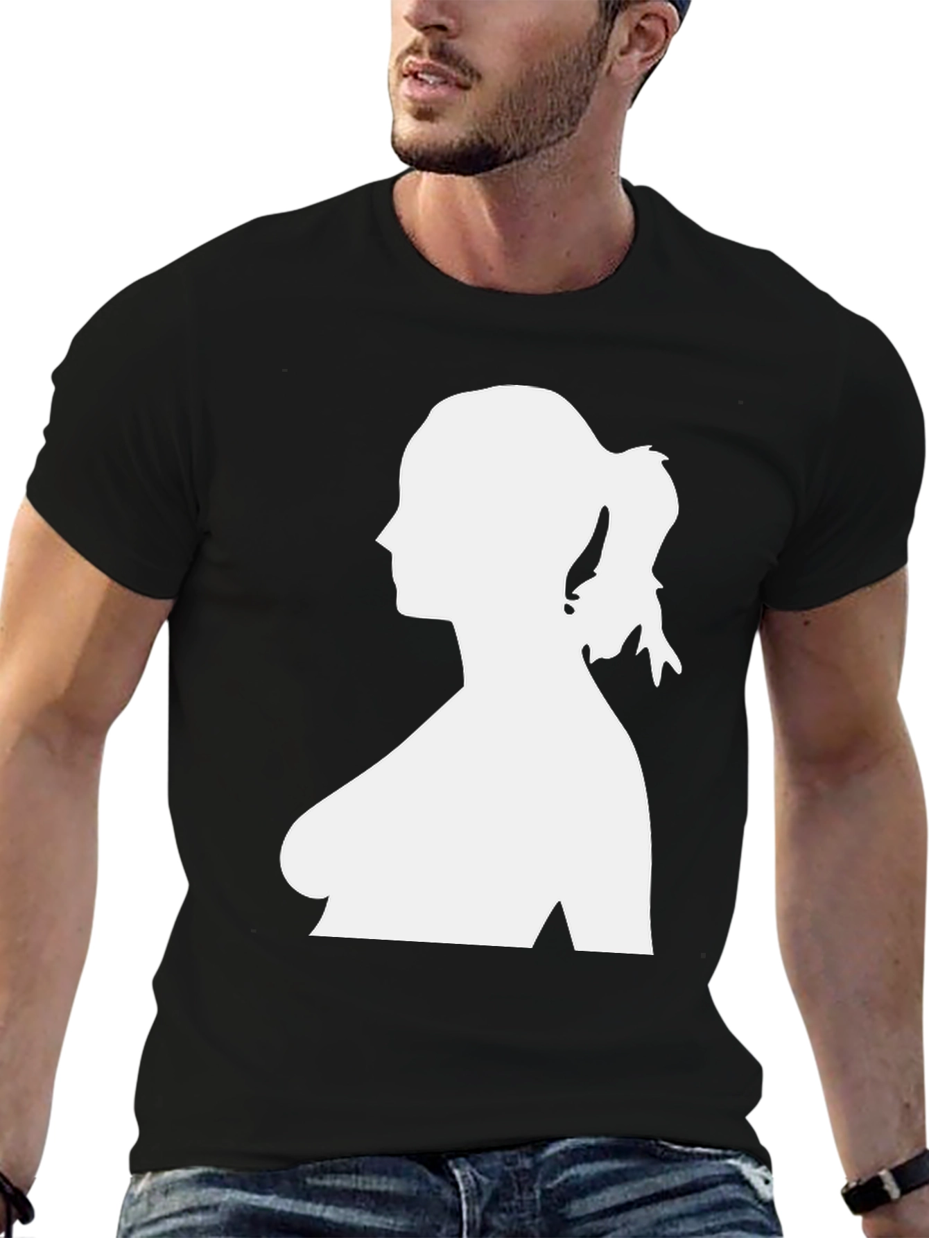 Black Silhouette Woman T-Shirt - Black Cotton Tee view 6