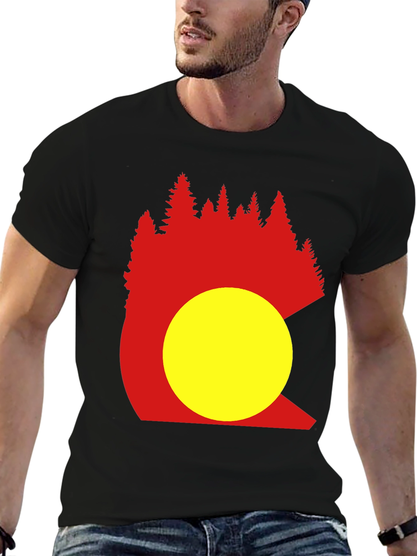 Black Colorado Trees Men's Black Graphic T-Shirt view 6