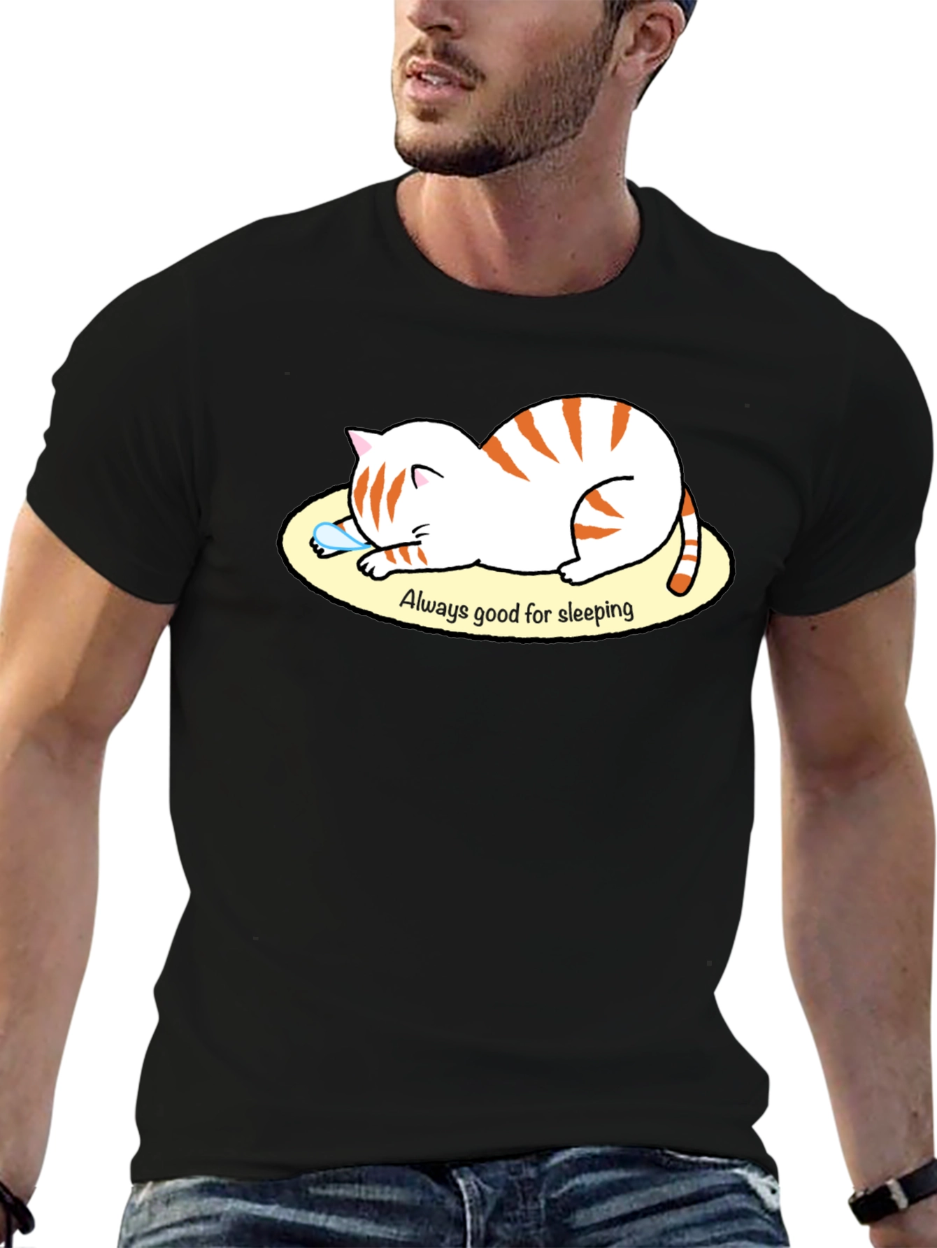 Black Always Good for Sleeping Cat Graphic T-Shirt view 6