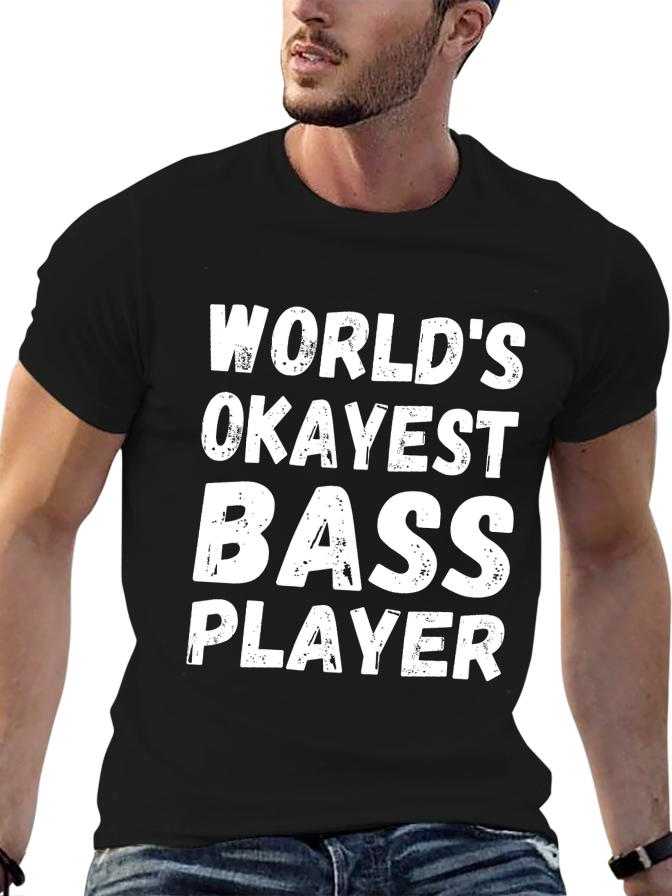 Black World's Okayest Bass Player Black T-Shirt view 6