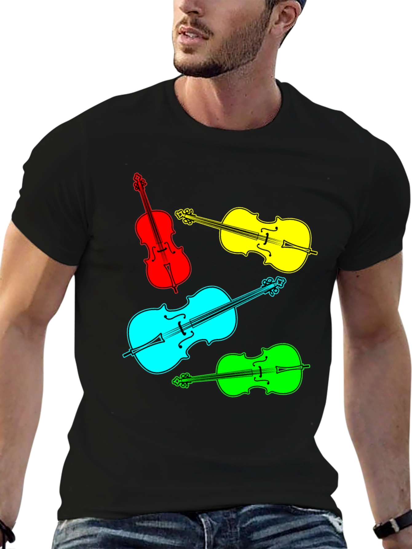 Black Vibrant Violin Graphic Tee - Musical Statement view 6