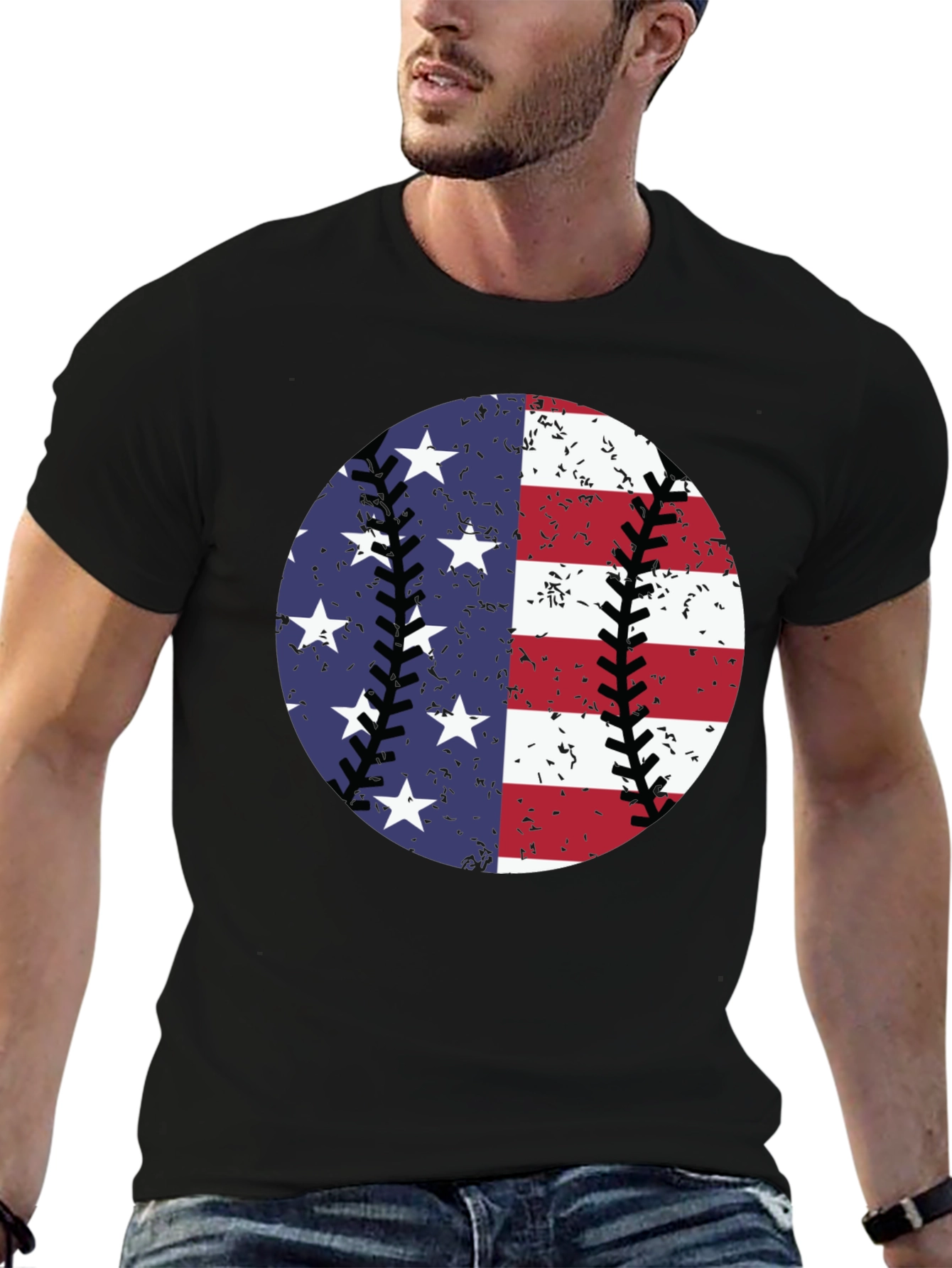 Black Patriotic Baseball T-Shirt: Stars & Stripes Tee view 6