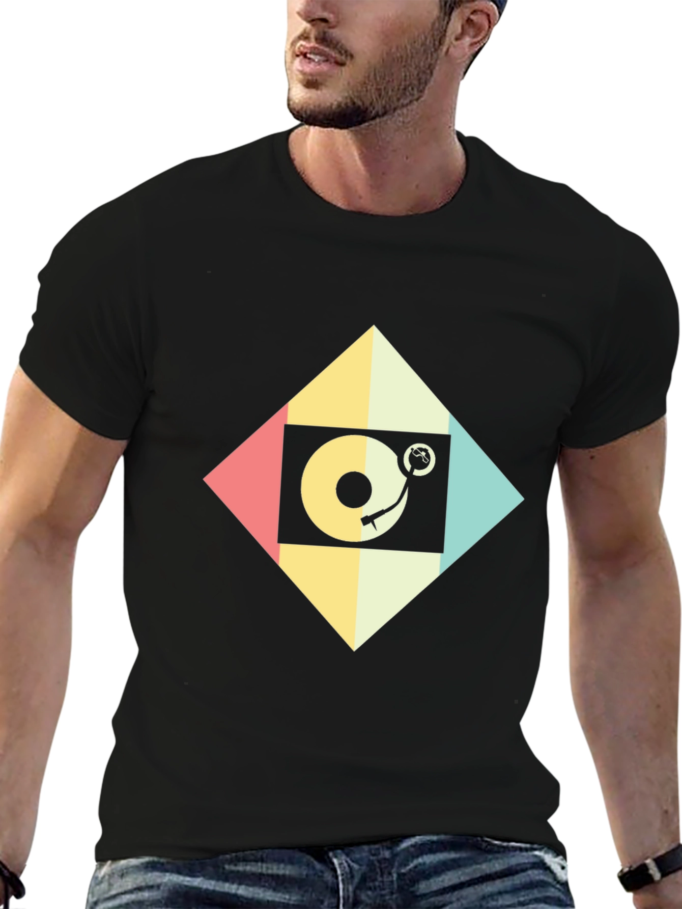 Black Retro Turntable Graphic Tee view 6