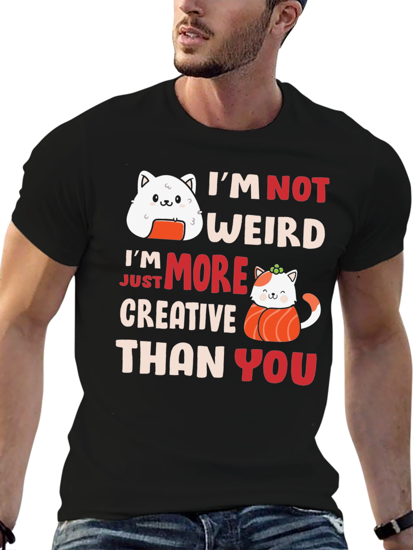 Black Sushi Cat Funny Creative Graphic T-Shirt view 6
