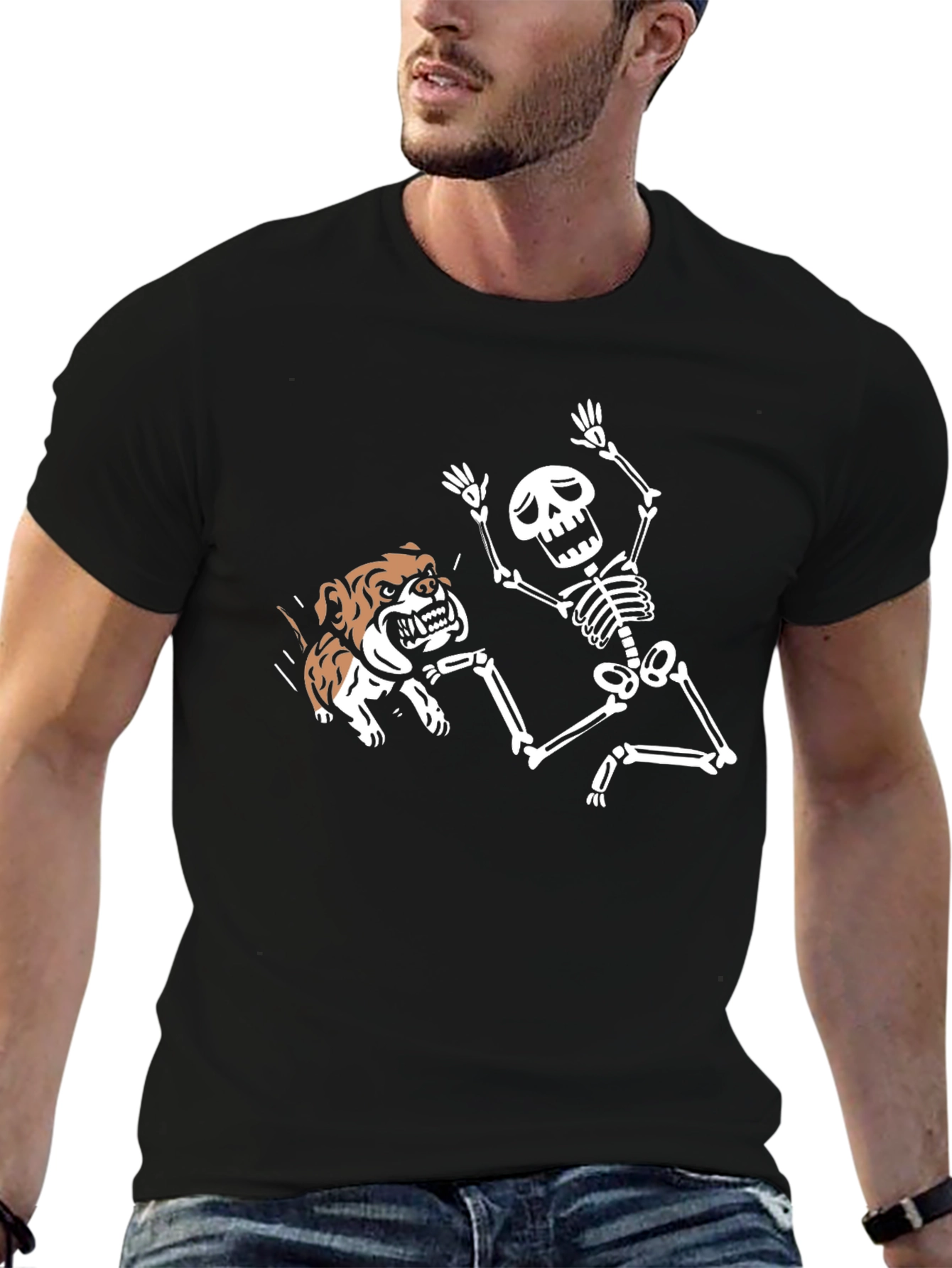 Black Skeleton & Bulldog Graphic Tee - Black T-Shirt view 6