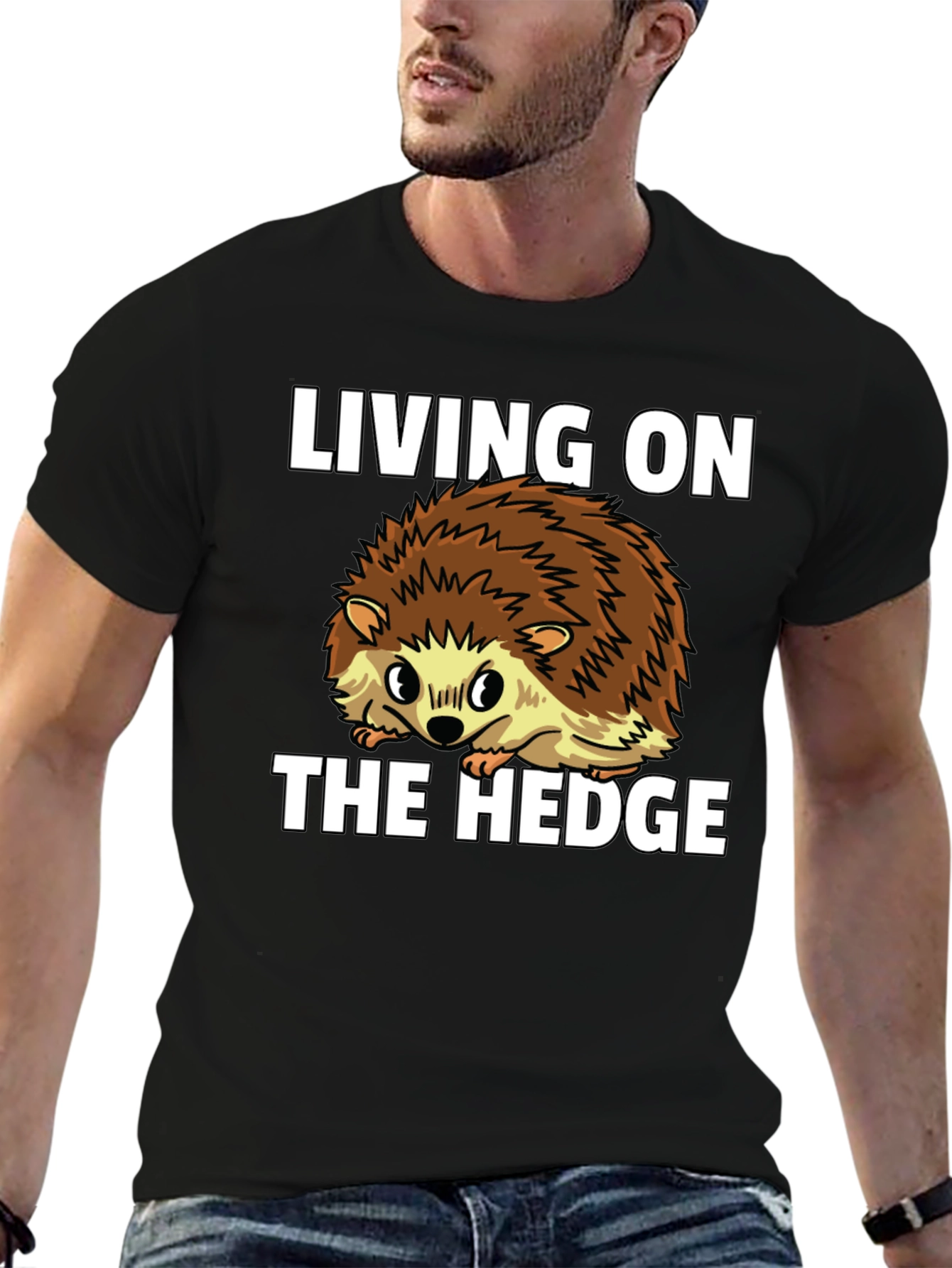 Black Living on the Hedge Hedgehog Graphic Tee view 6