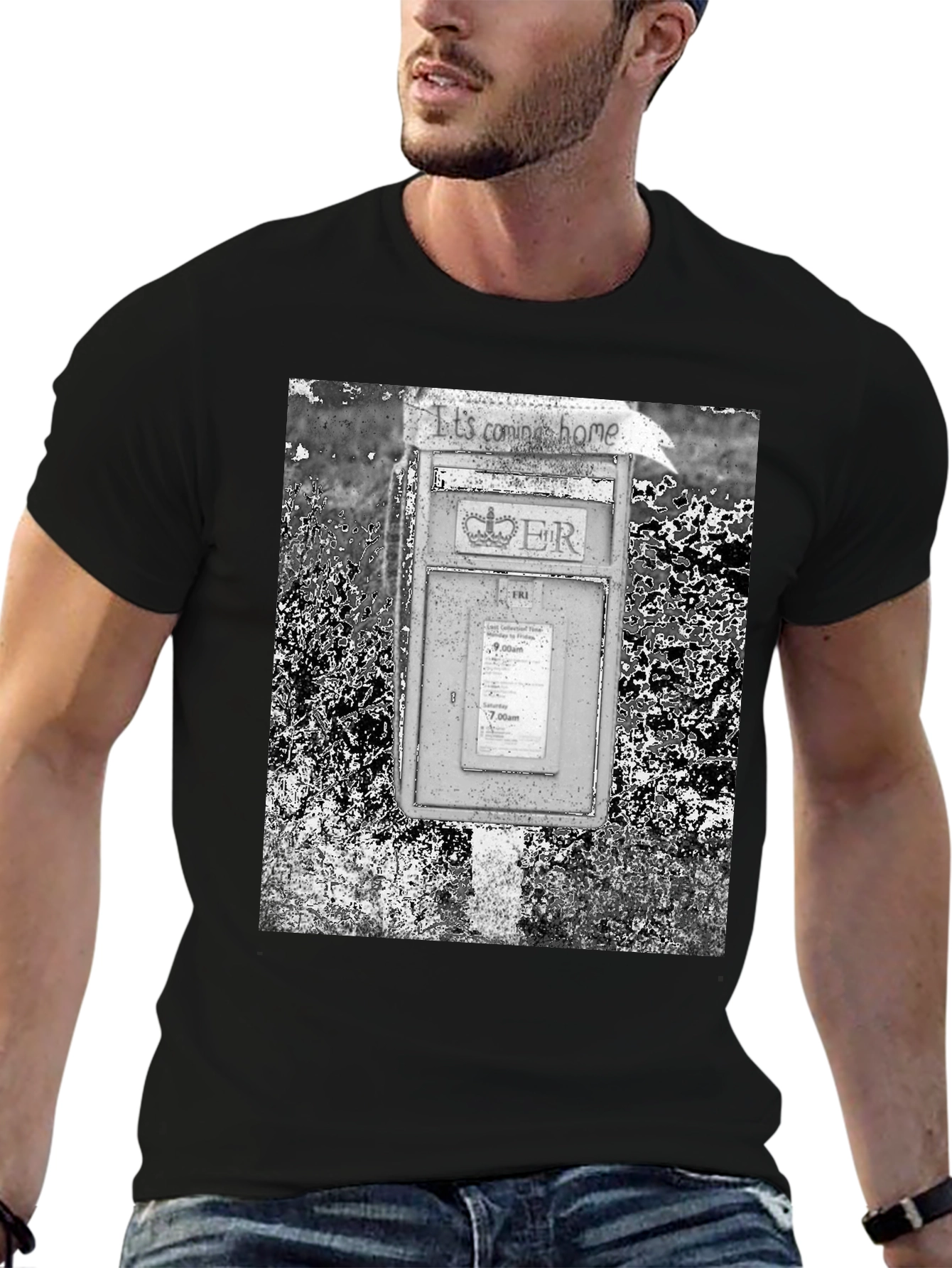 Black Retro British Mailbox T-Shirt view 6