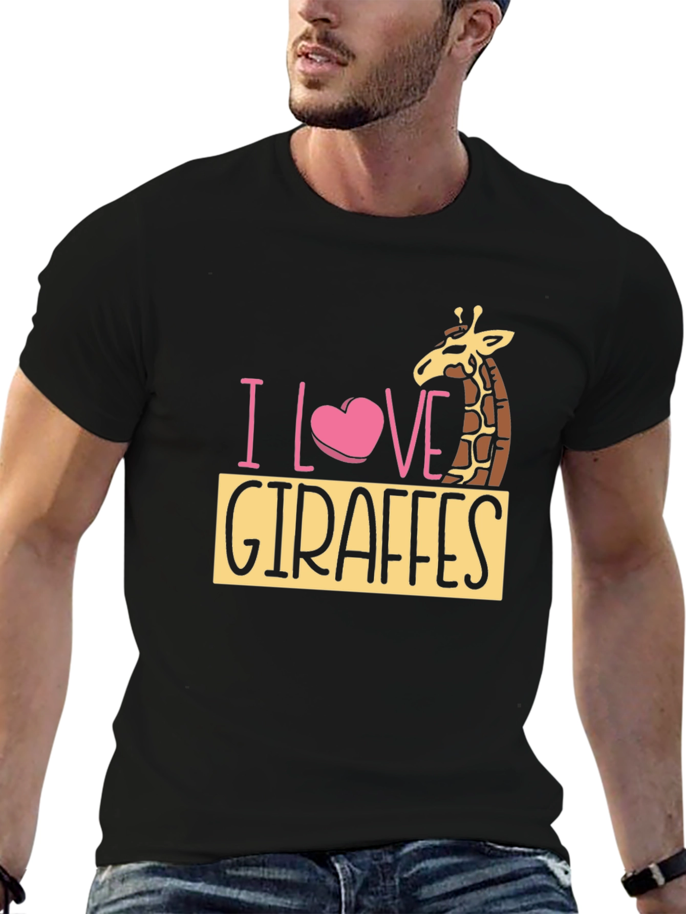 Black I Love Giraffes Black T-Shirt - Animal Lover Tee view 6
