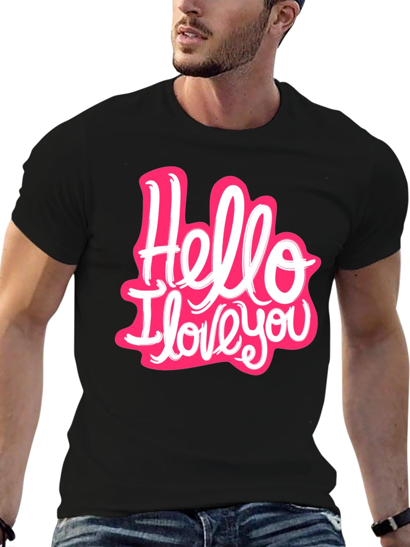Black Hello I Love You Graphic T-Shirt - Trendy Casual Wear view 6