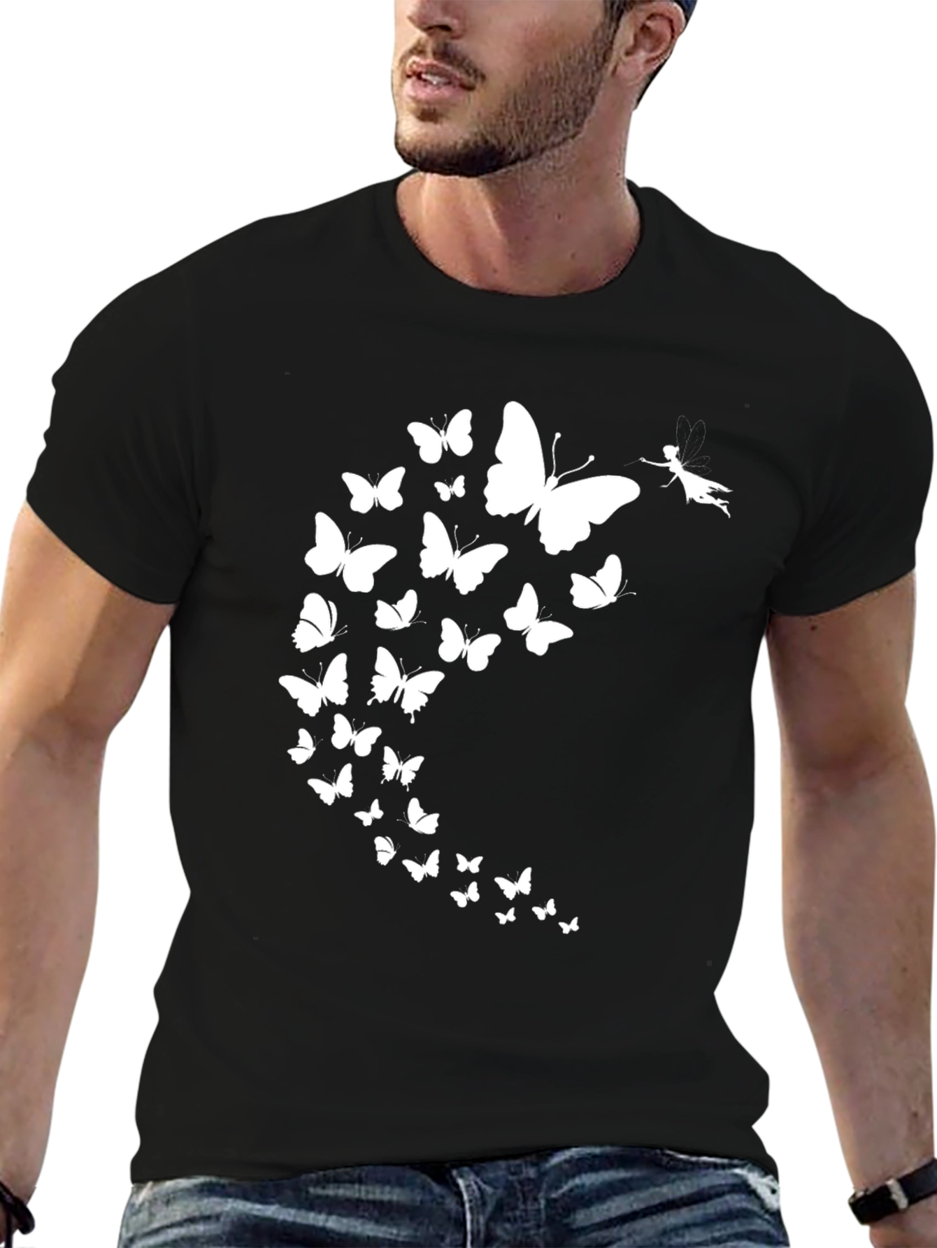 Black Butterfly Fairy Graphic Tee - Black Casual T-Shirt view 6