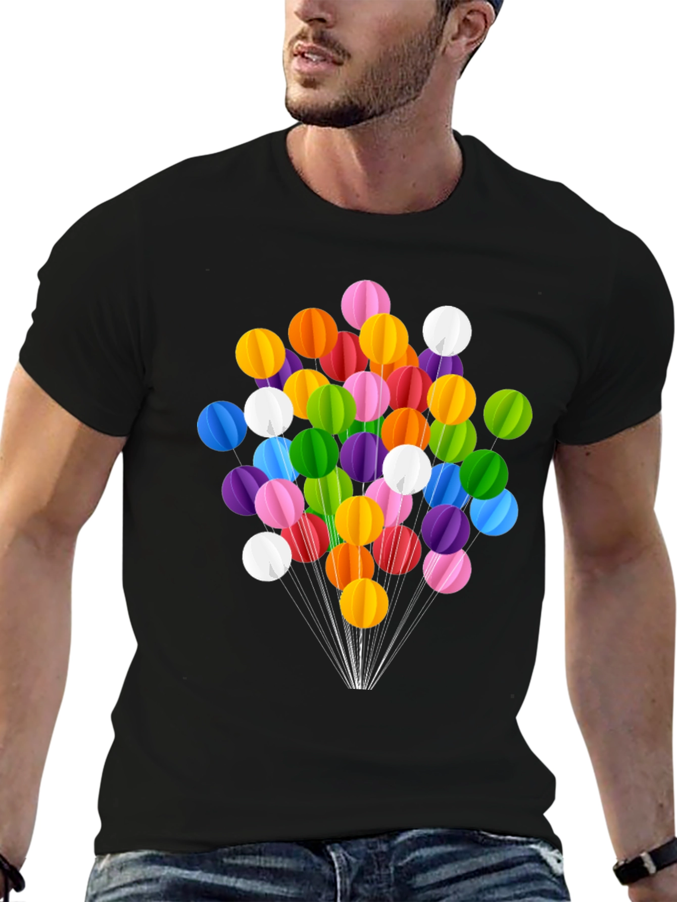 Black Colorful Balloon Graphic Tee - Black Cotton Blend Shirt view 6