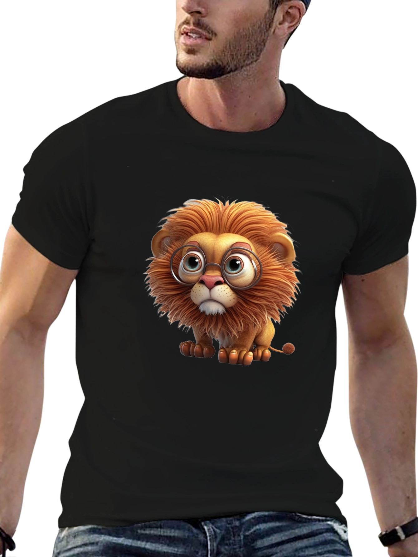 Black Lion with Glasses Black T-Shirt view 6