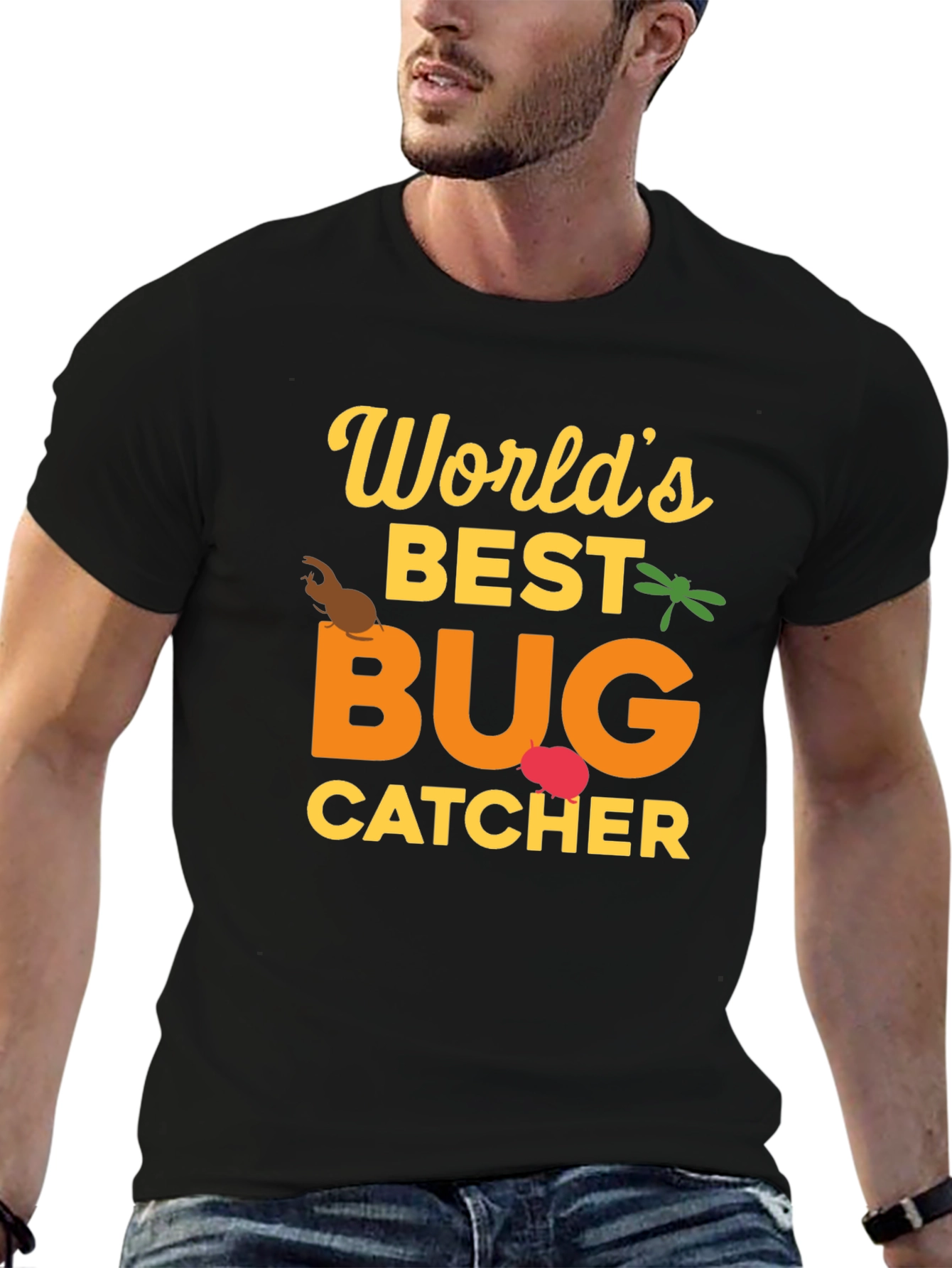 Black World's Best Bug Catcher Graphic T-Shirt view 6
