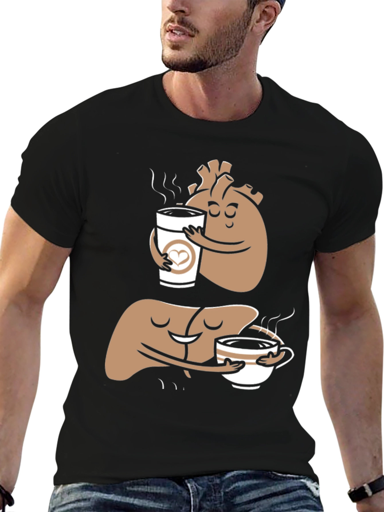 Black Anatomical Heart & Liver Coffee T-Shirt view 6