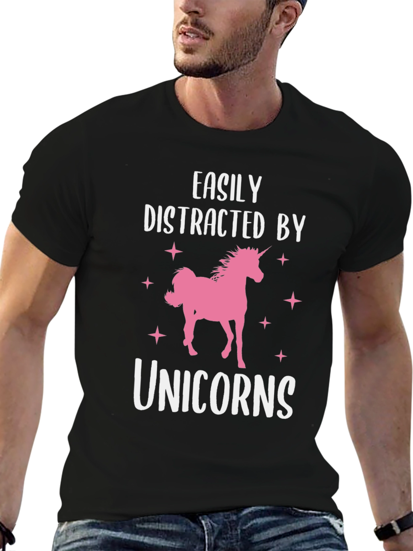 Black Easily Distracted by Unicorns Graphic Tee view 6