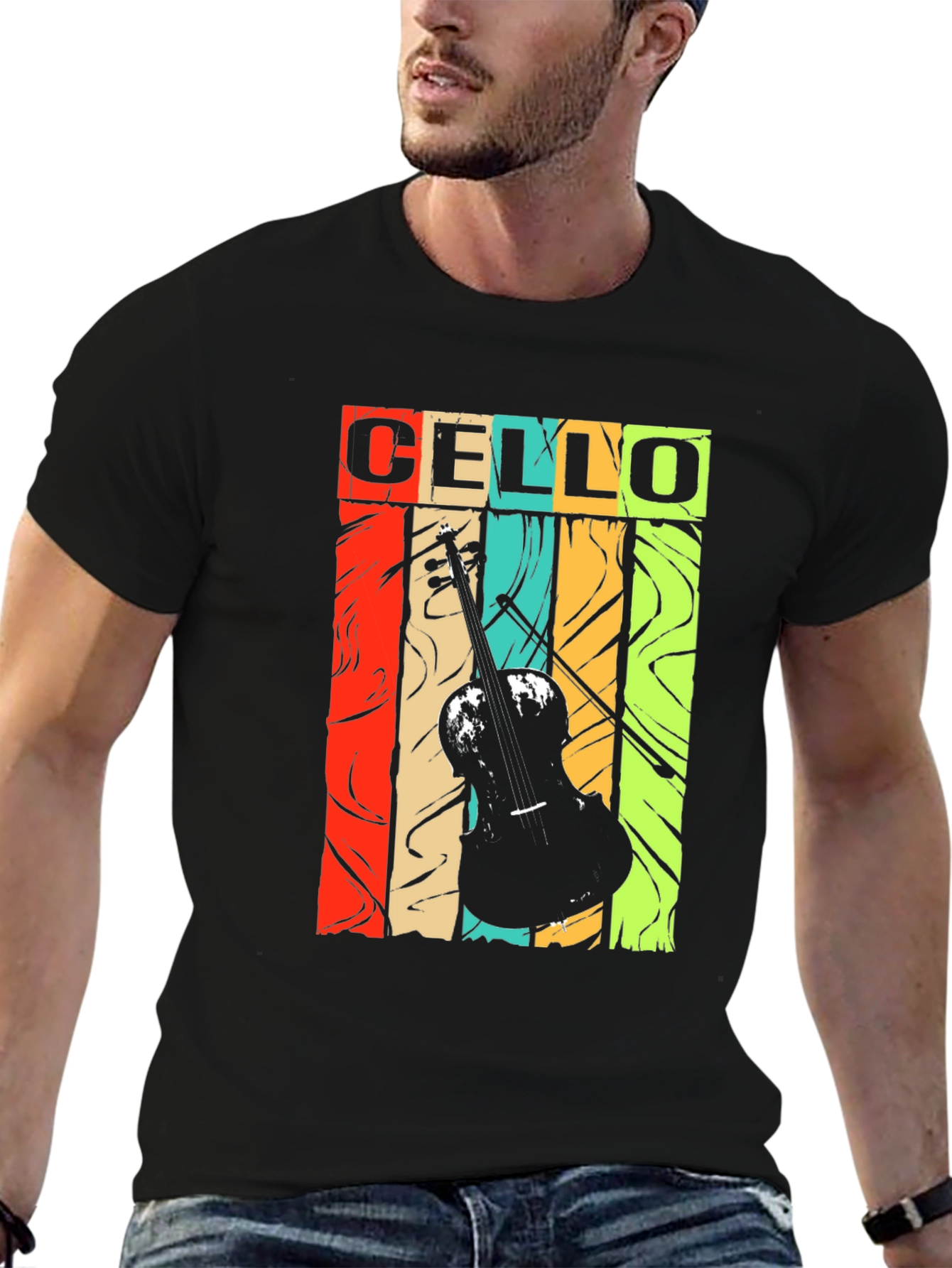 Black Cello Music T-Shirt - Retro Vintage Style Design view 6