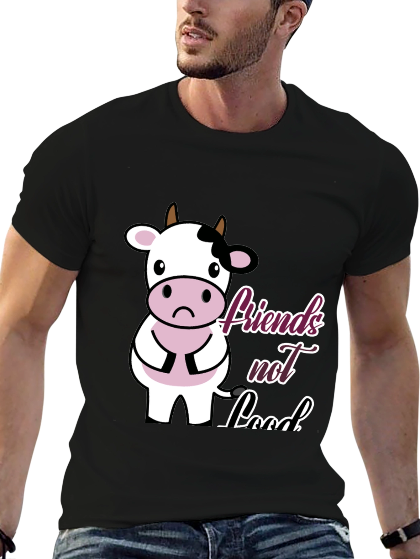 Black Vegan Cow T-Shirt - Friends Not Food view 6