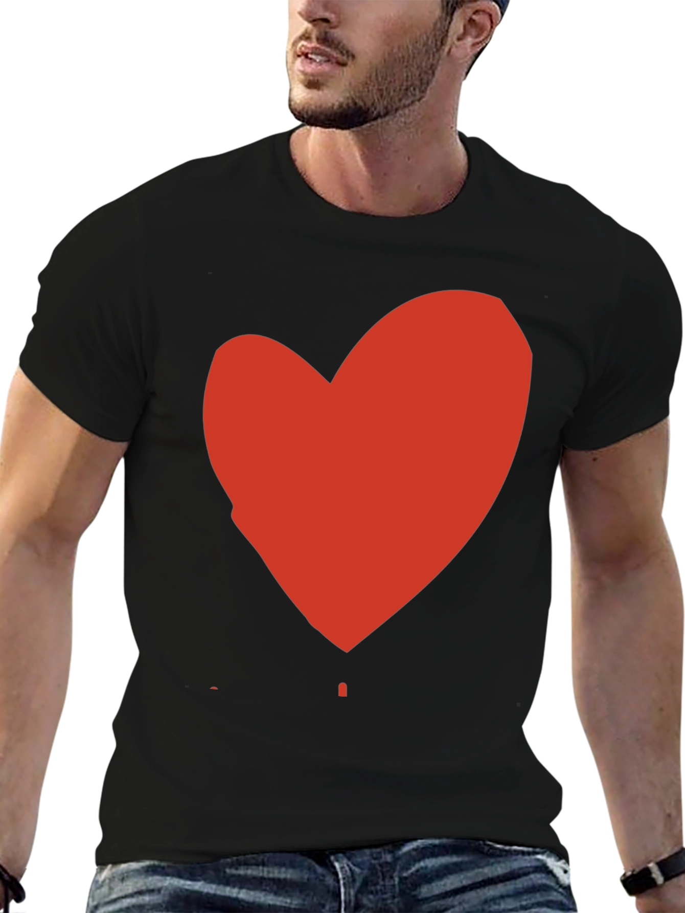 Black Black T-Shirt with Red Heart Graphic Print view 6
