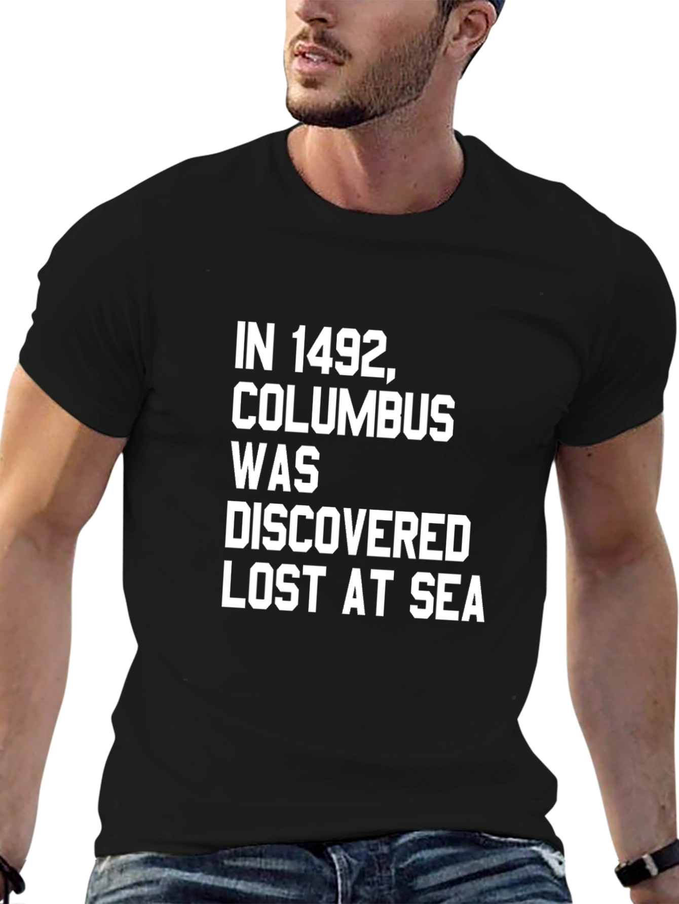 Black Humorous Columbus Discovery T-Shirt view 6