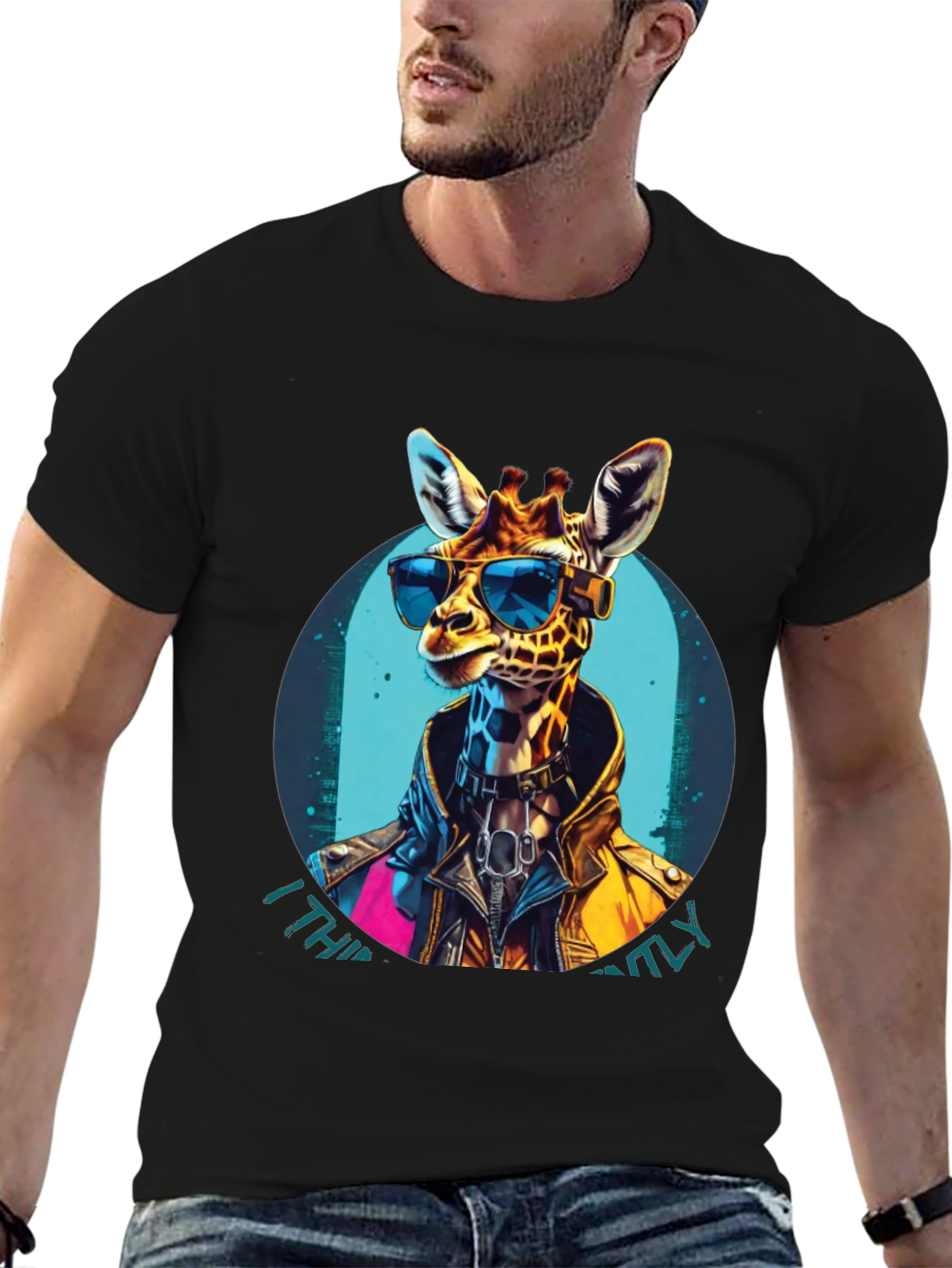 Black Cool Giraffe Graphic Tee - Unisex Black T-Shirt view 6