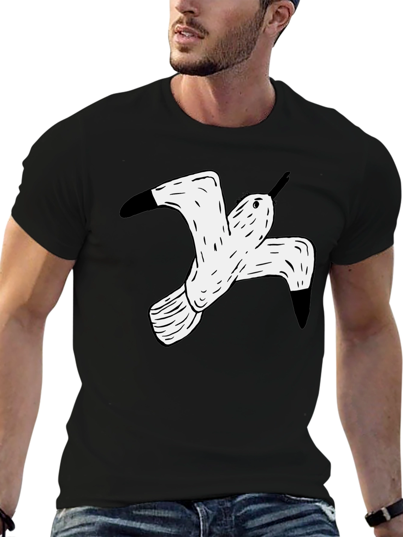 Black Black T-Shirt with White Flying Bird Graphic view 6