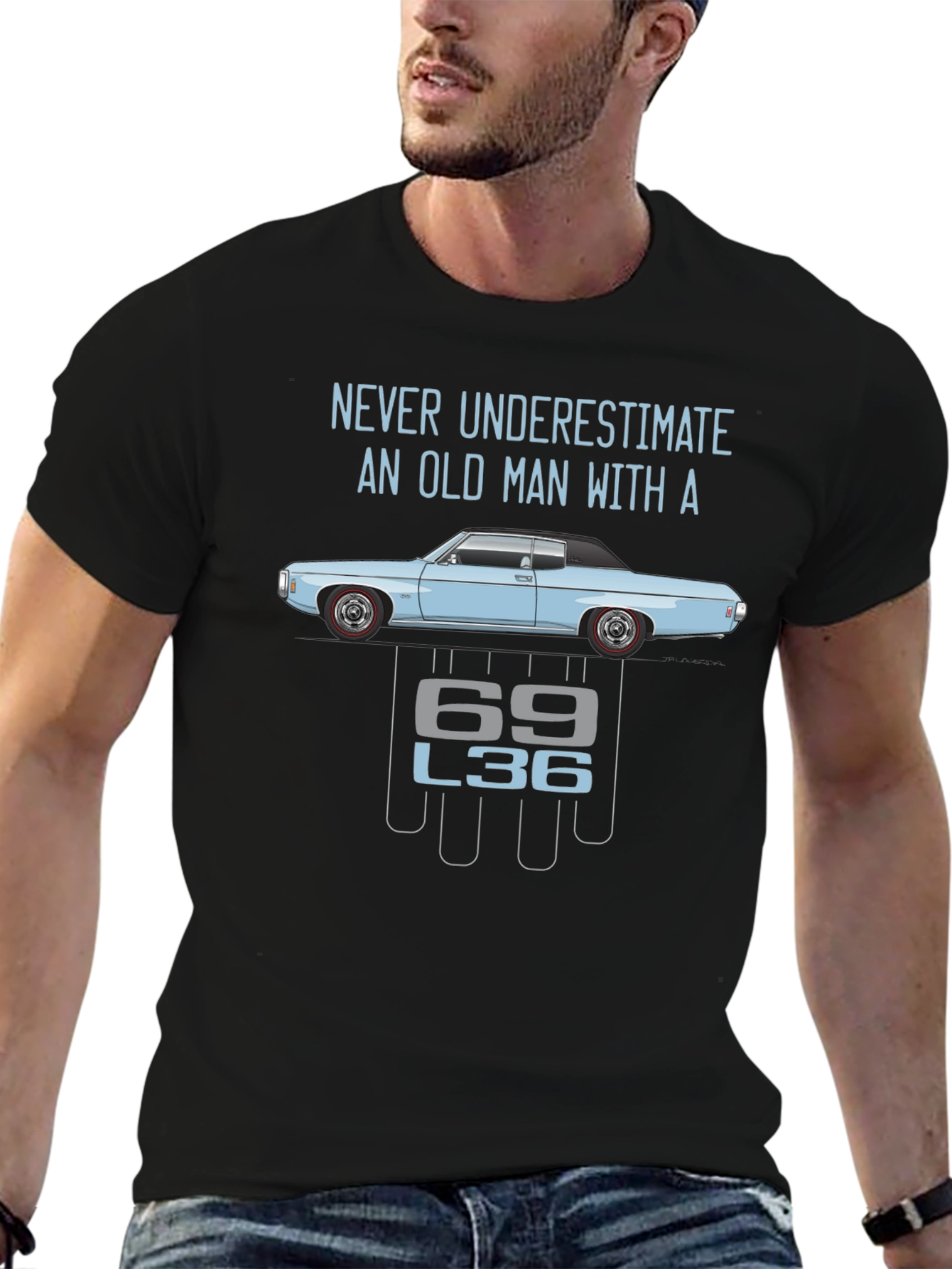 Black Old Man 69 L36 Car Graphic T-Shirt view 6