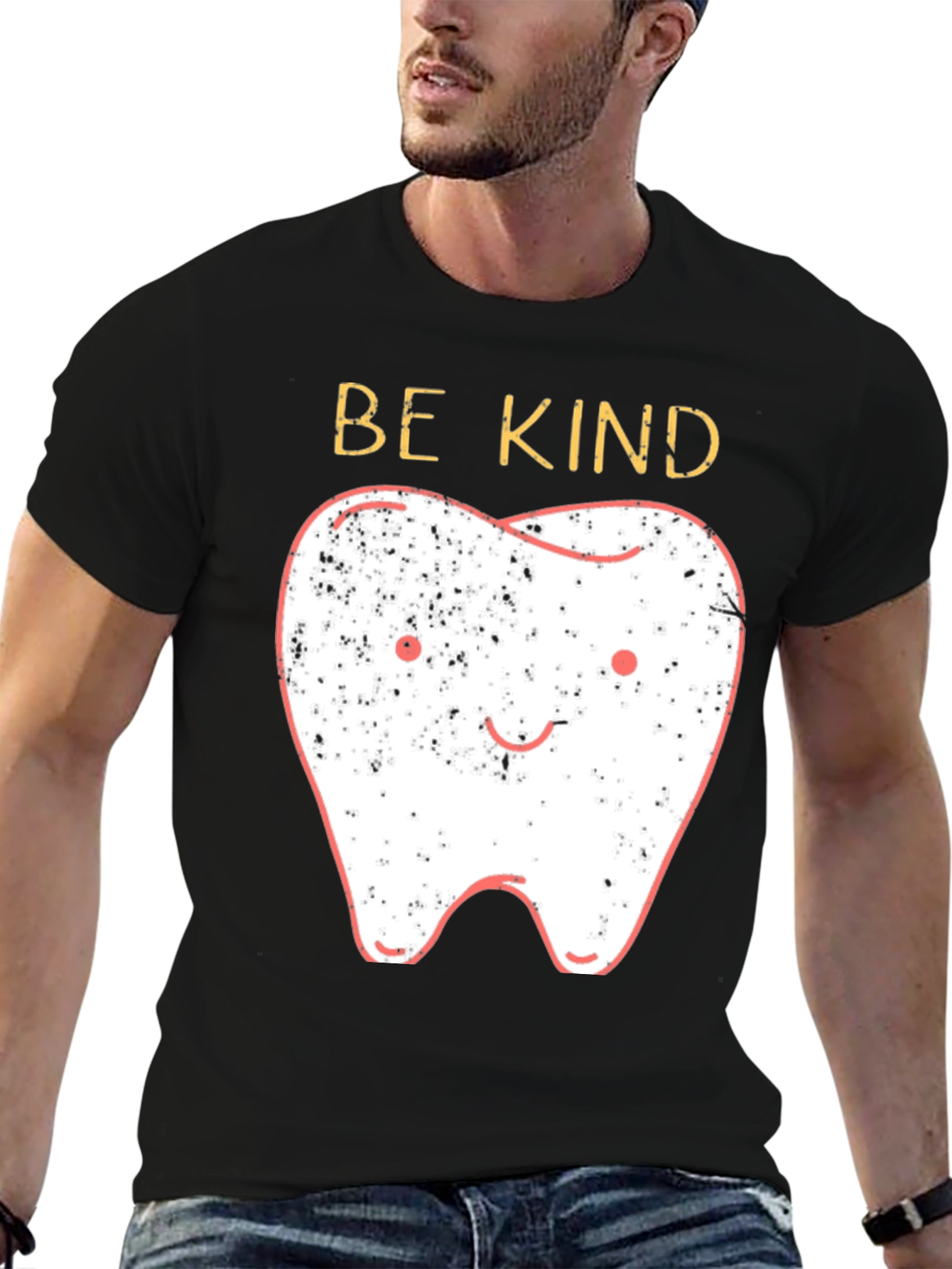 Black Be Kind Tooth Graphic Tee - Black Unisex T-Shirt view 6