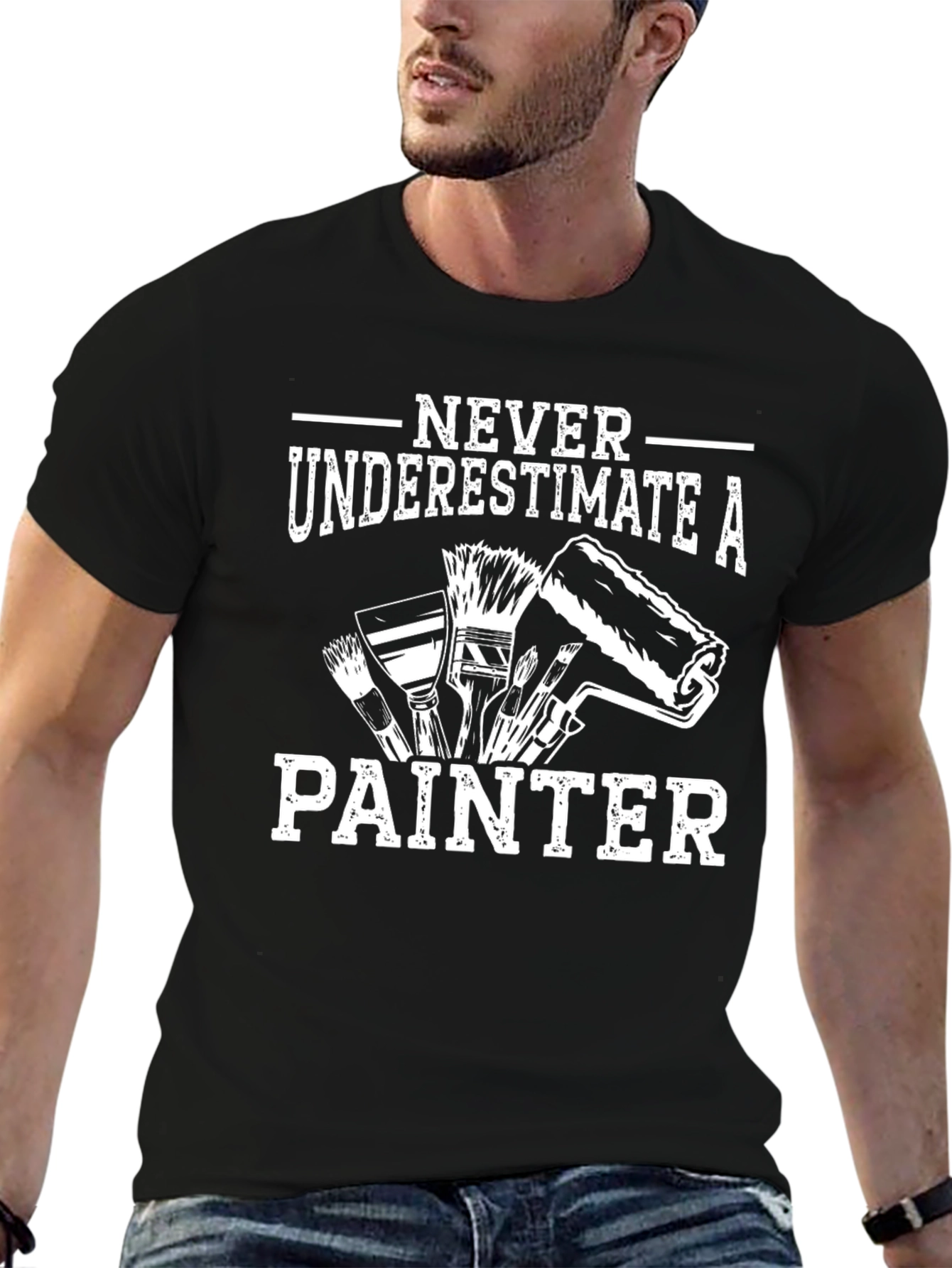 Black Never Underestimate a Painter T-Shirt view 6