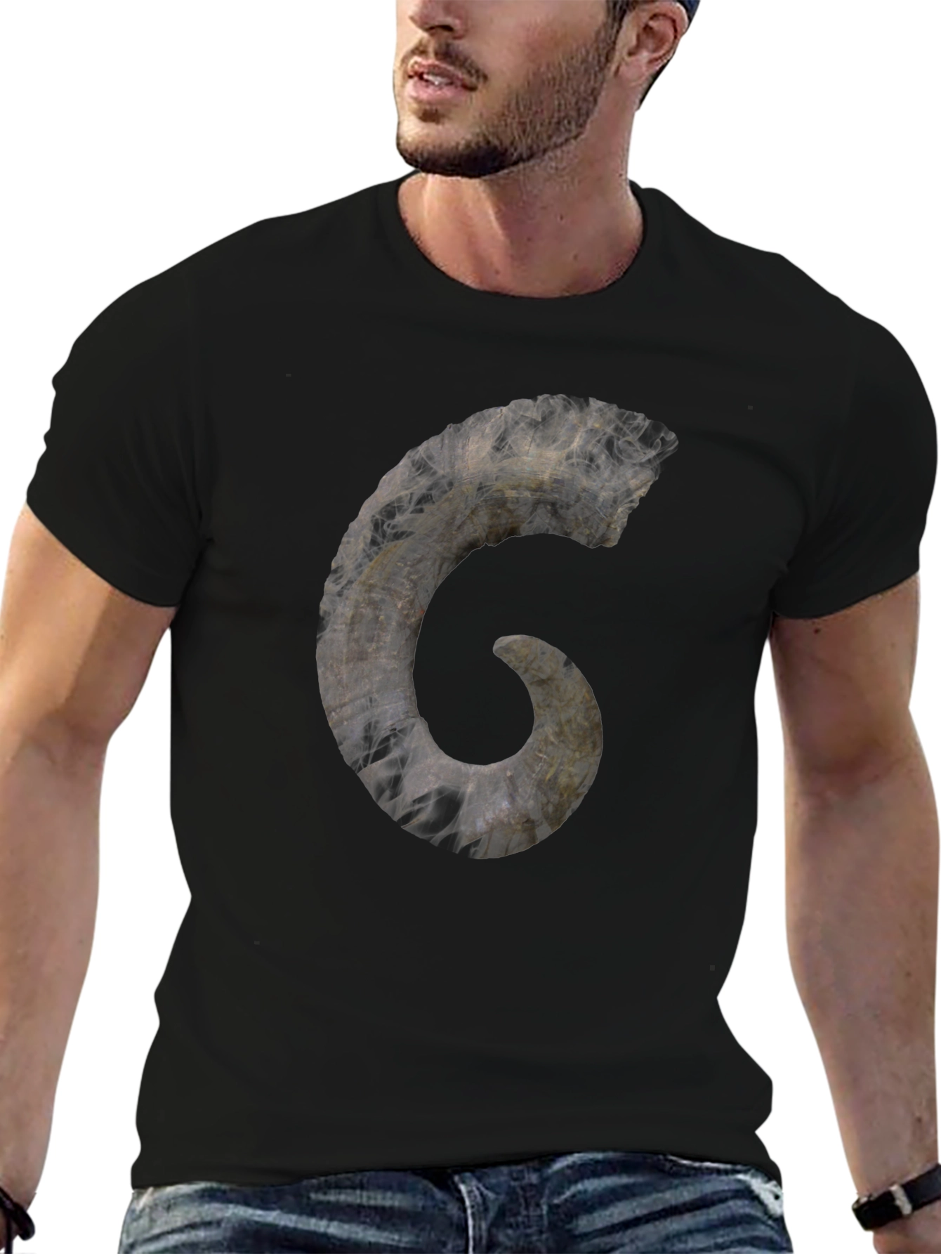 Black Smoky Fossil Style Graphic Tee - Unique Black T-Shirt view 6