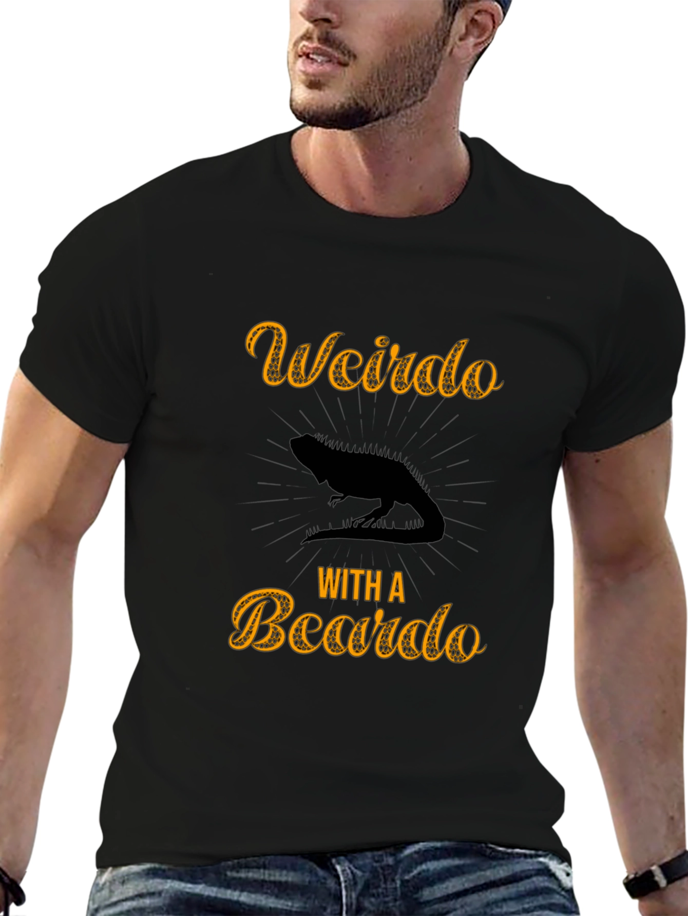 Black Weirdo With a Beardo Lizard Men's Black T-Shirt view 6