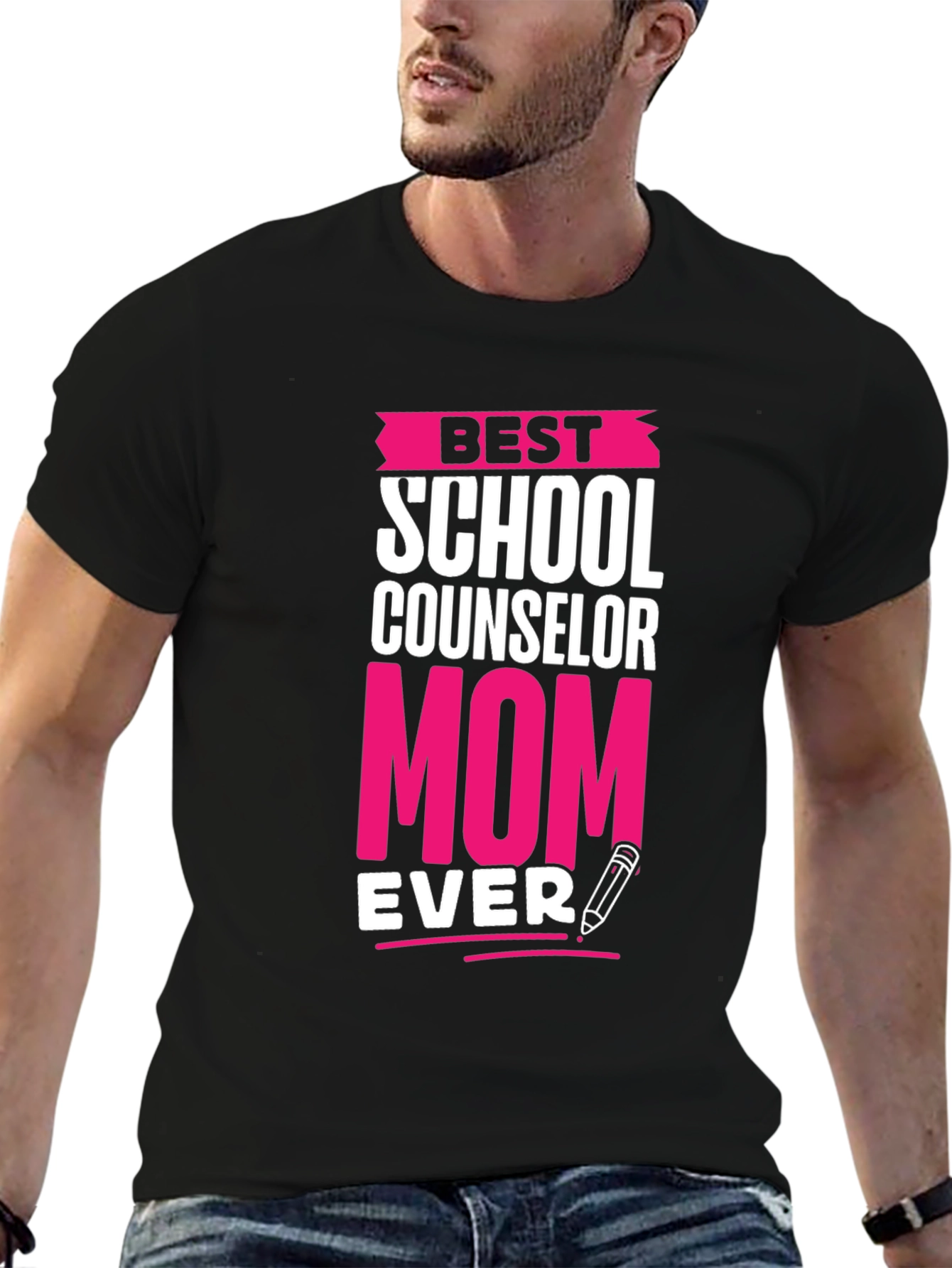 Black Best School Counselor Mom Ever T-Shirt view 6