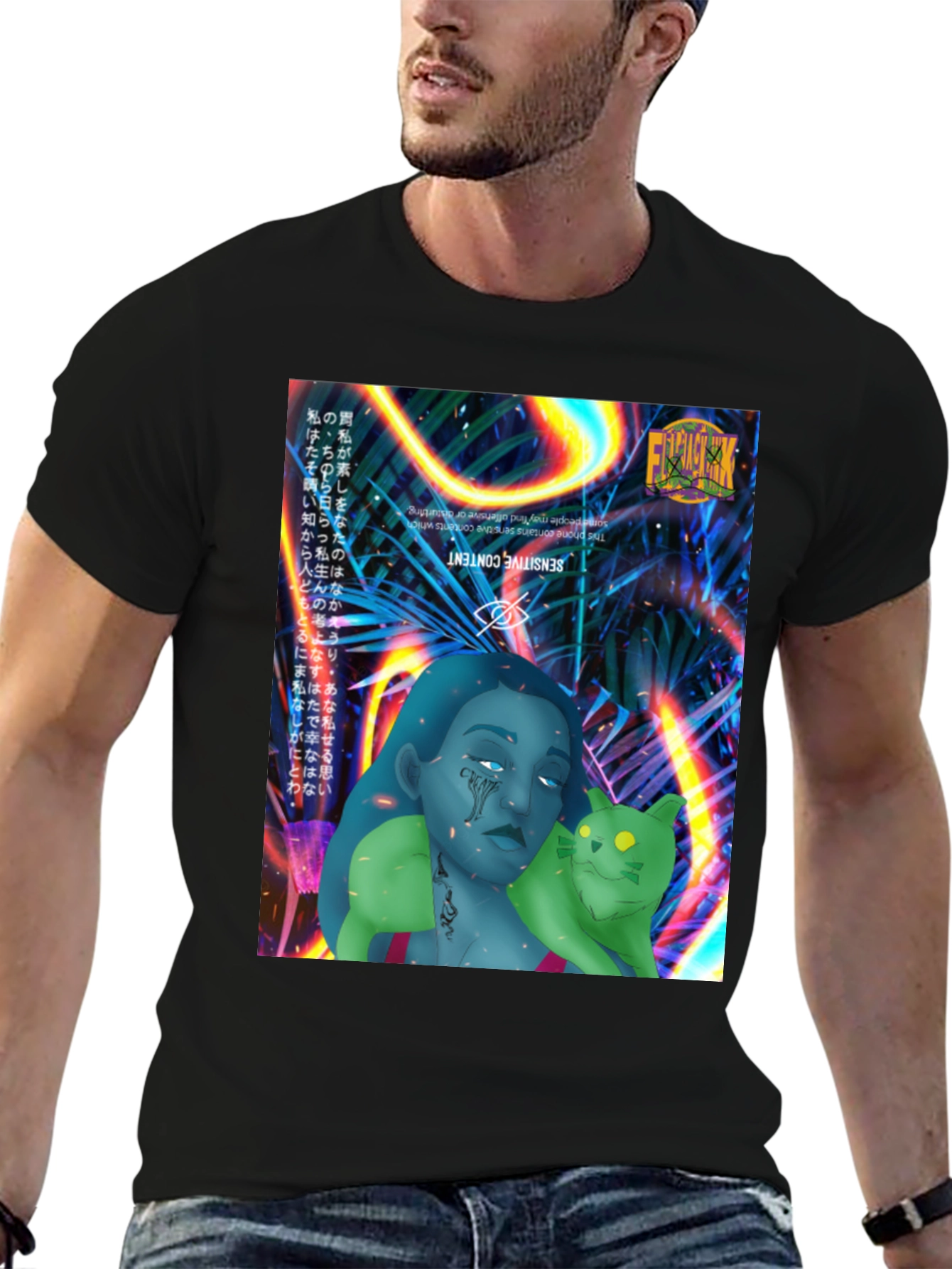 Black Graphic Print Tee - Edgy Streetwear view 6