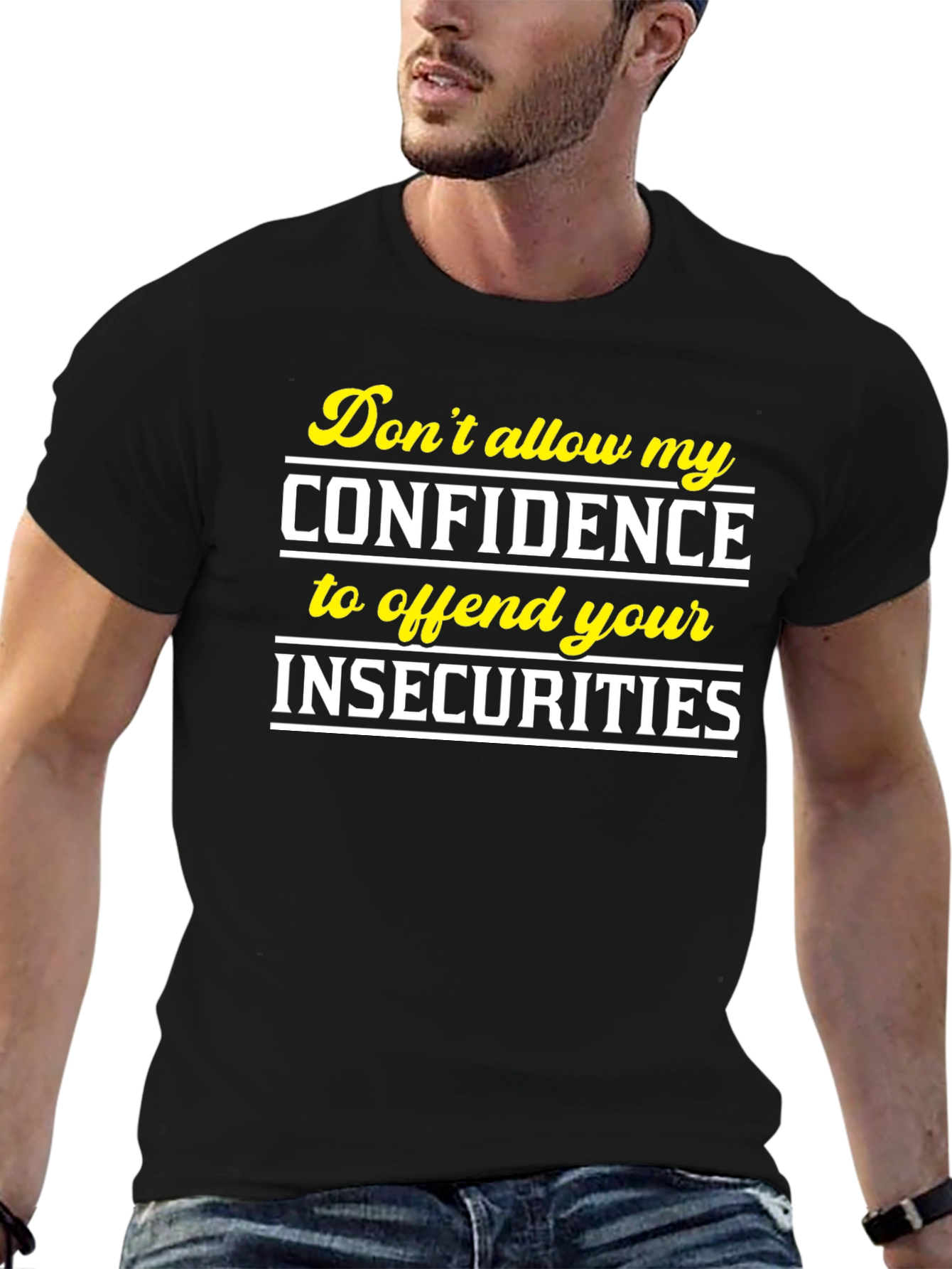 Black Confidence Slogan Graphic Tee - Black view 6