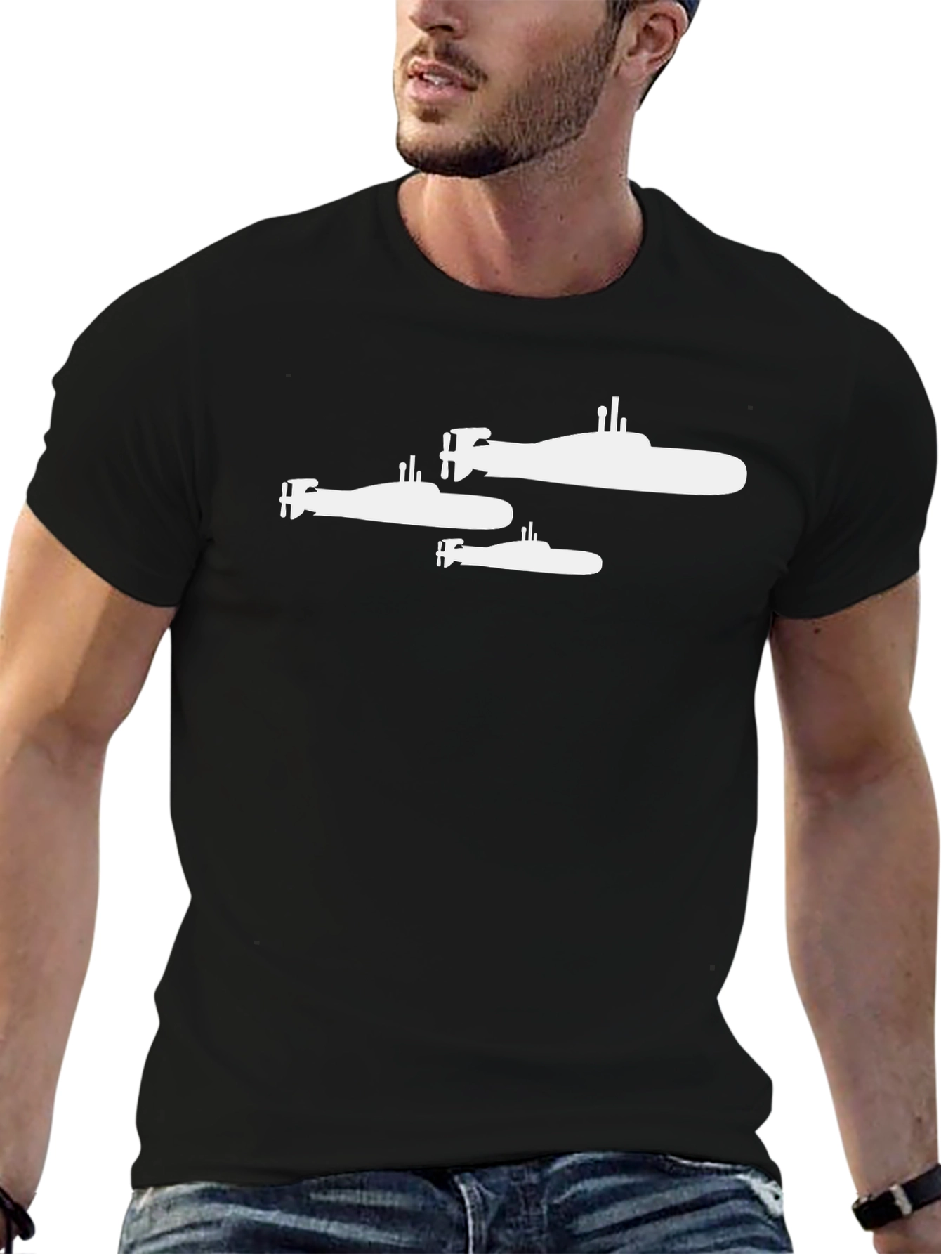Black Submarine Trio Graphic Tee - Black Cotton T-Shirt view 6