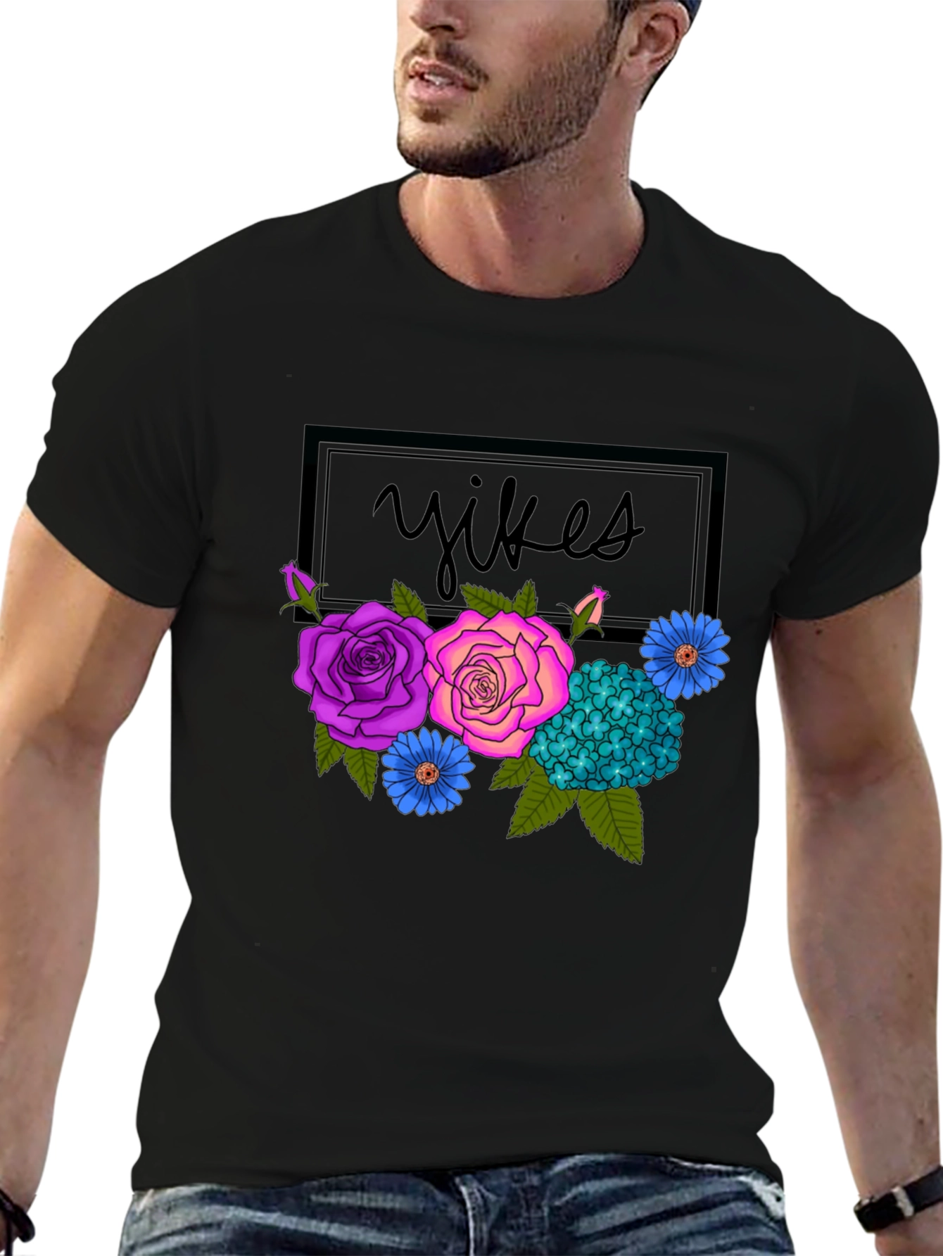 Black Floral Yikes Graphic Tee - Trendy & Unique! view 6