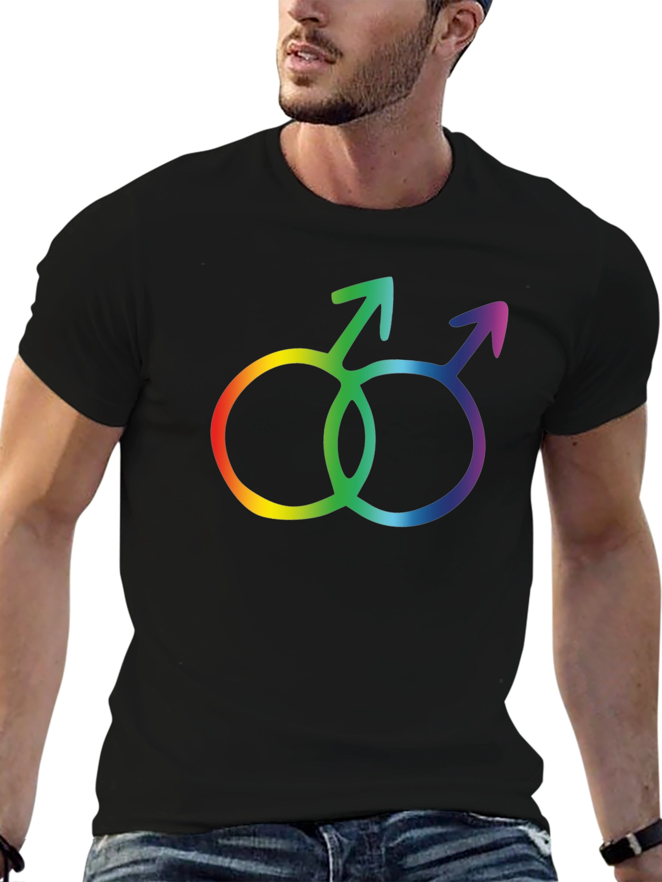 Black Rainbow Gay Pride Interlocking Mars Symbol Black T-Shirt view 6