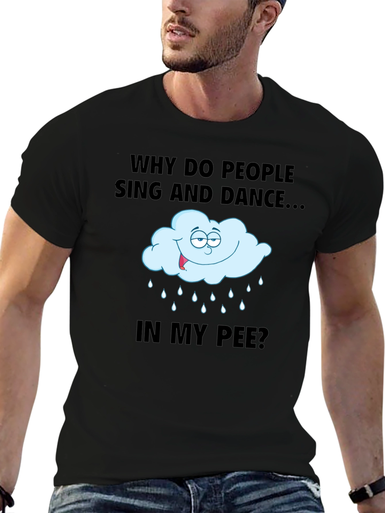 Black Funny 'Why Do People Sing...' Graphic T-Shirt view 6
