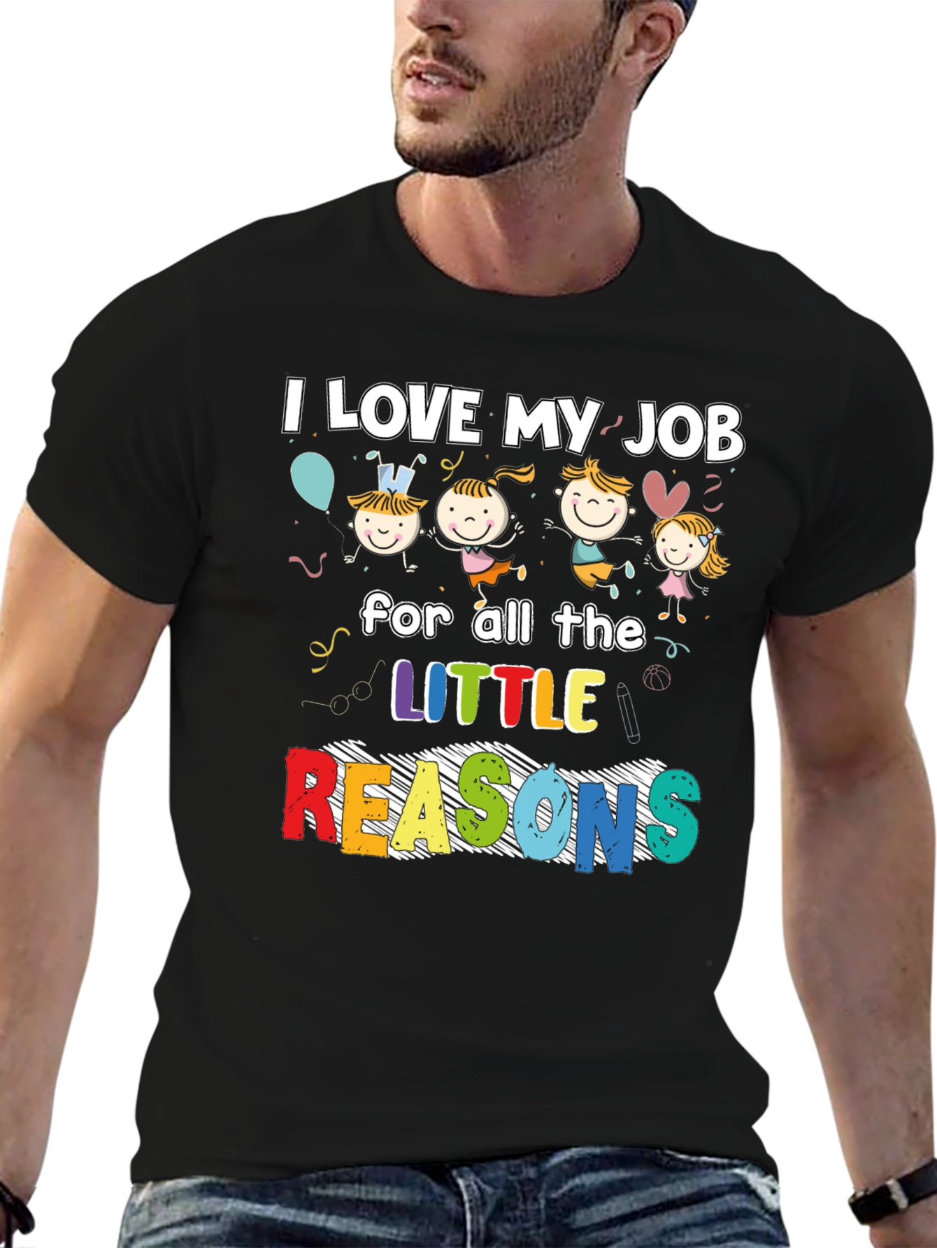 Black I Love My Job Teacher T-Shirt view 6